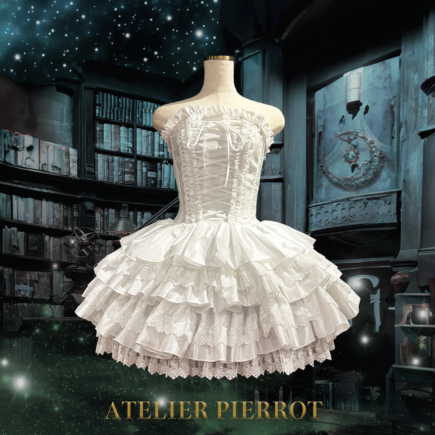 【ATELIER PIERROT】 ミニコルセットワンピース ホワイト/ピンク/サックス/パープル/グリーン/ネイビー/ブラック×ホワイト/ブラック