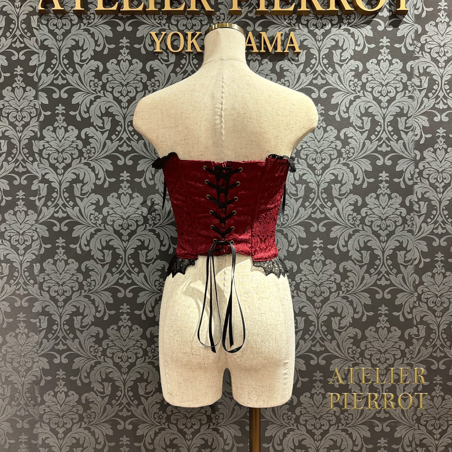 【ATELIER PIERROT】 Lace Up Long Corset White/Wine Jacquard/Navy Jacquard/Black x White Jacquard/Black Jacquard