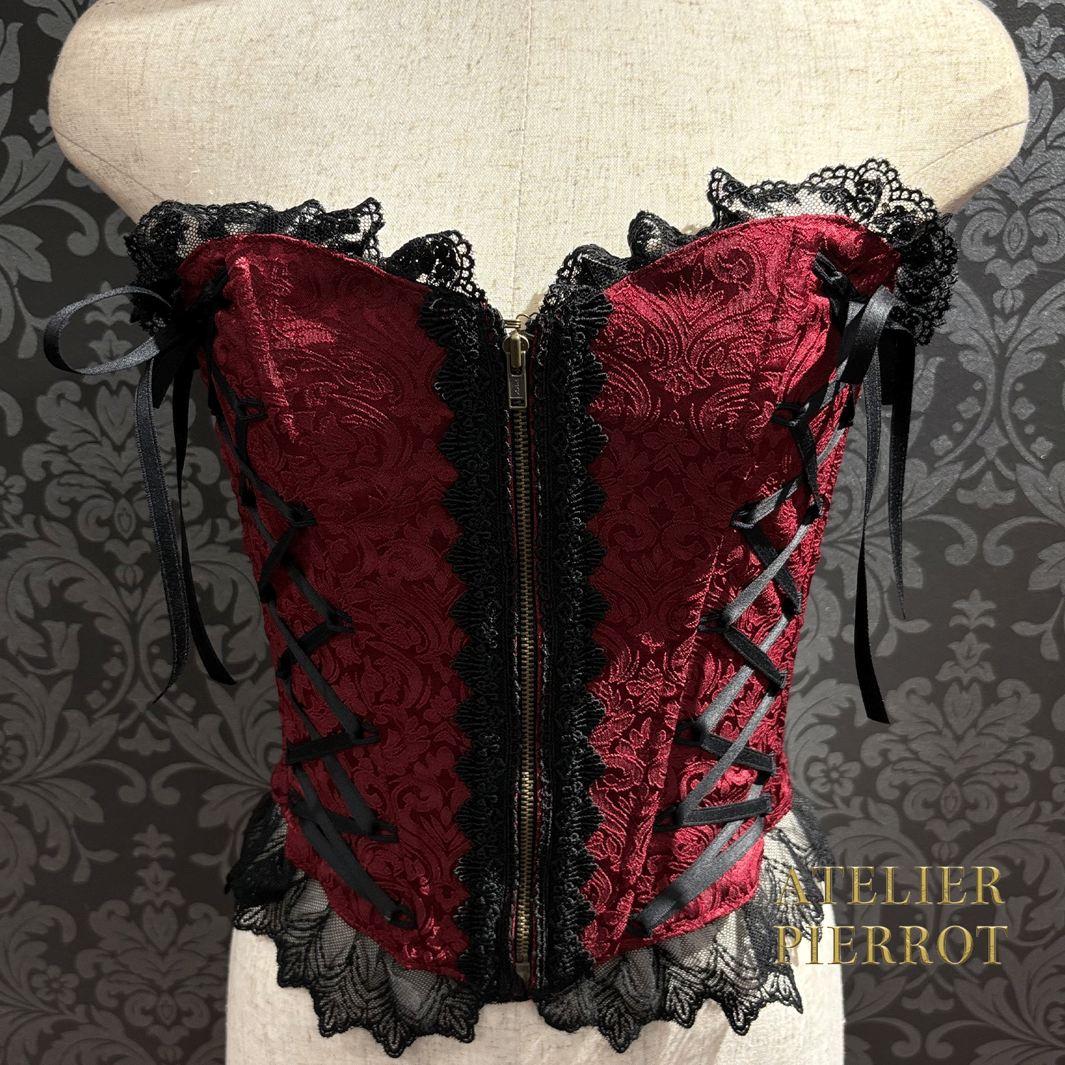 【ATELIER PIERROT】 Lace Up Long Corset White/Wine Jacquard/Navy Jacquard/Black x White Jacquard/Black Jacquard