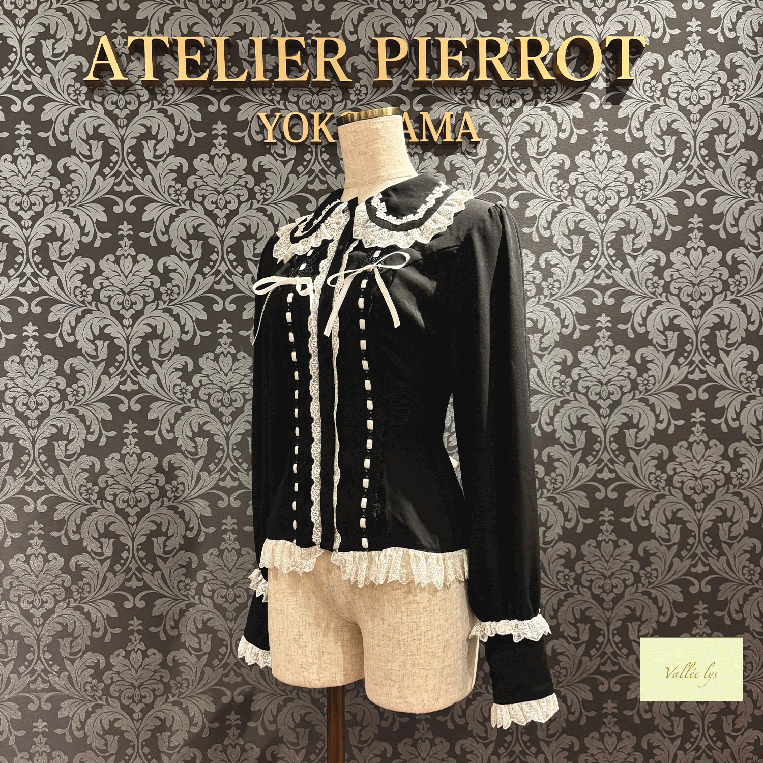 【Vallée lys】ヴァレリス Dreams Ladder Lace Long Sleeved Blouse ホワイト/ブラック×ホワイト/ブラック×ボルドー/ブラック×ネイビー/ブラック ★8月下旬発売★