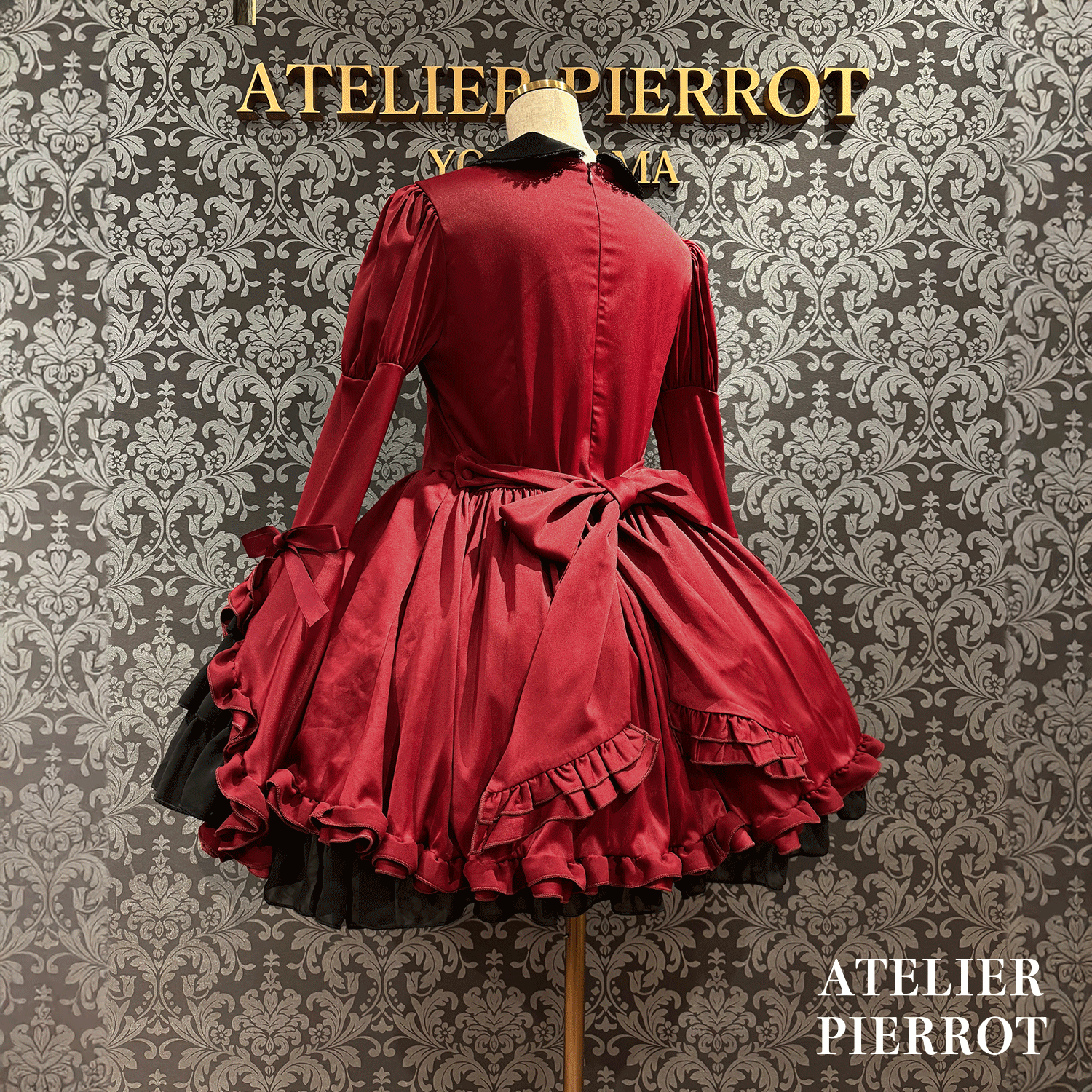 【ATELIER PIERROT】frilly丝带美女连衣裙白色/波尔多/海军/黑色