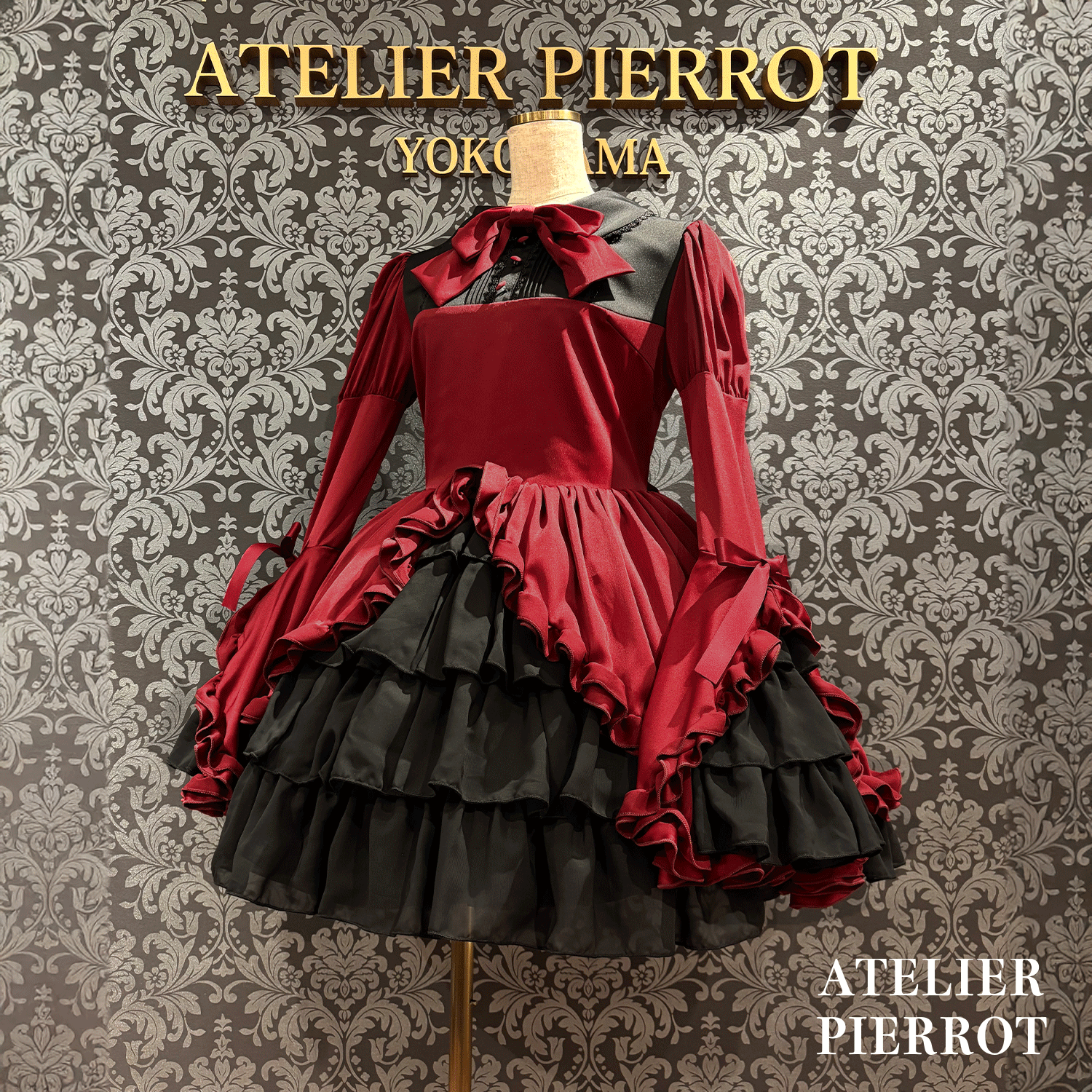 【ATELIER PIERROT】frilly丝带美女连衣裙白色/波尔多/海军/黑色