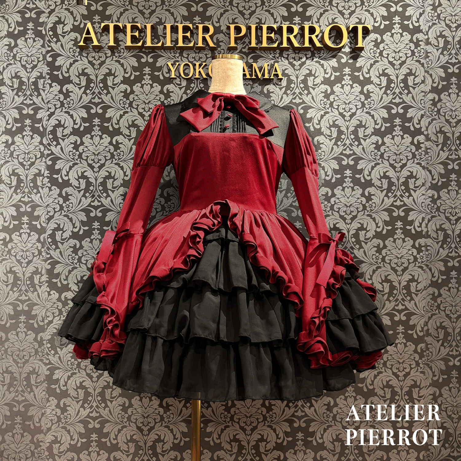 【ATELIER PIERROT】frilly丝带美女连衣裙白色/波尔多/海军/黑色