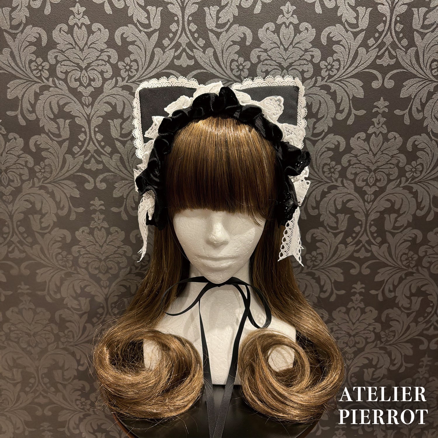 【ATELIER PIERROT】 Mimi de Chat Lace Headdress ホワイト/ブラック×ホワイト/ブラック