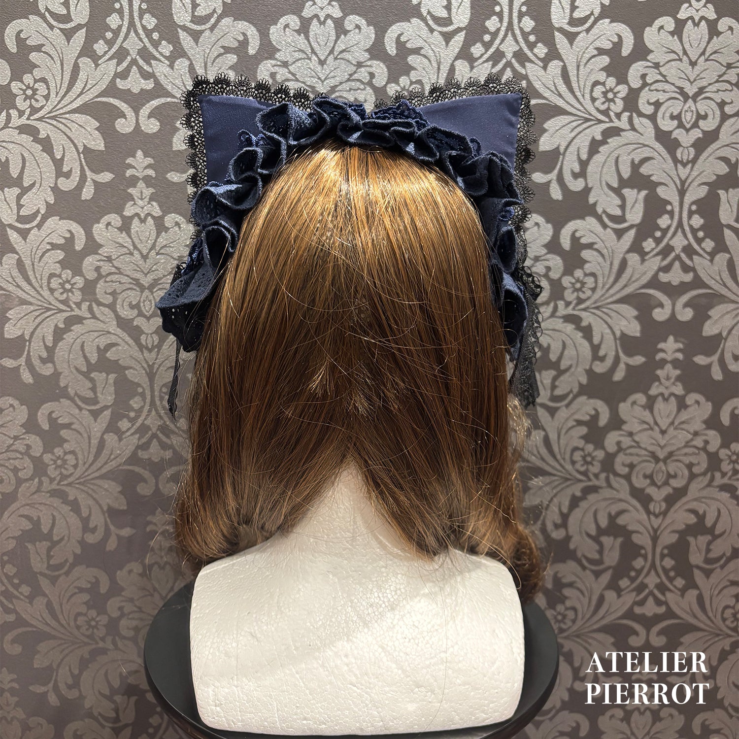 【ATELIER PIERROT】 ★ご予約受付中★ Mimi de Chat Lace Headdress ホワイト/新色ボルドー/新色パープル/新色ネイビー/ブラック×ホワイト/ブラック