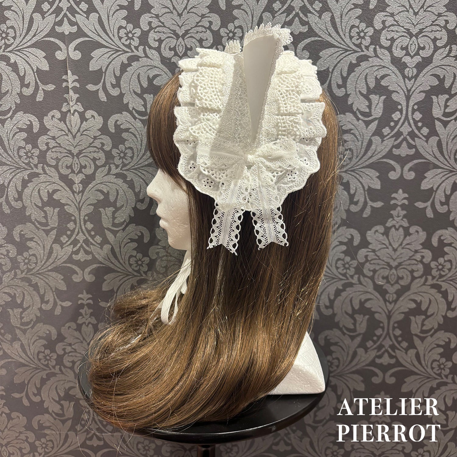 【ATELIER PIERROT】 Mimi de Chat Lace Headdress ホワイト/ブラック×ホワイト/ブラック