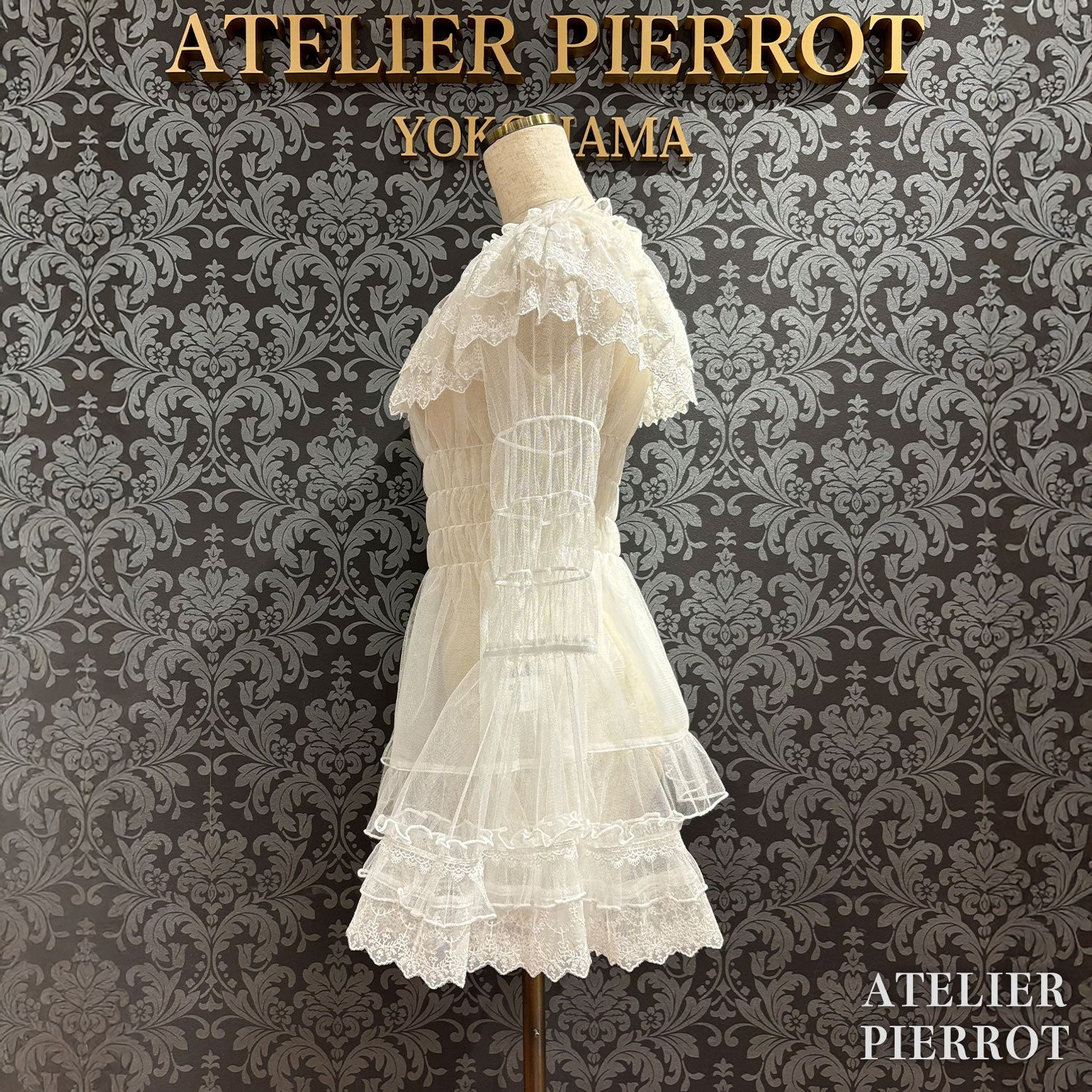 【ATELIER PIERROT】 Sheer Off-Shoulder Shirring Blouse ホワイト/ピンク/グレー/ボルドー/パープル/ブラック