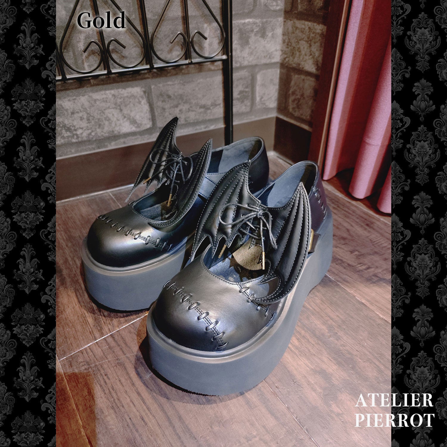【ATELIER PIERROT】“夜間墳墓”蝙蝠翼梅德鞋金/黑色S/M/L/XL