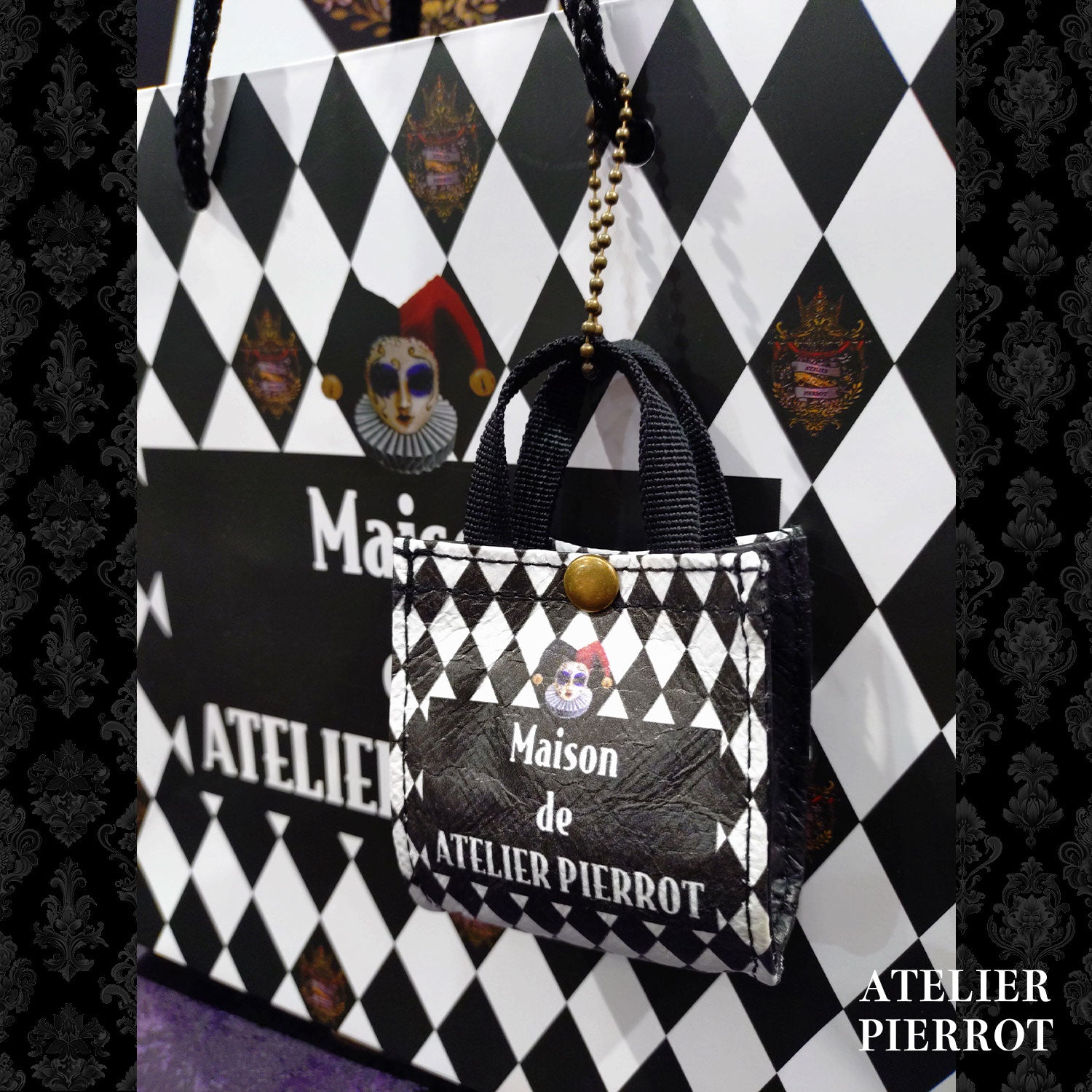 ATELIER-PIERROT】 ★ご予約受付中★ Mini Shopping Bag Charm ダイヤ柄/ブラック
