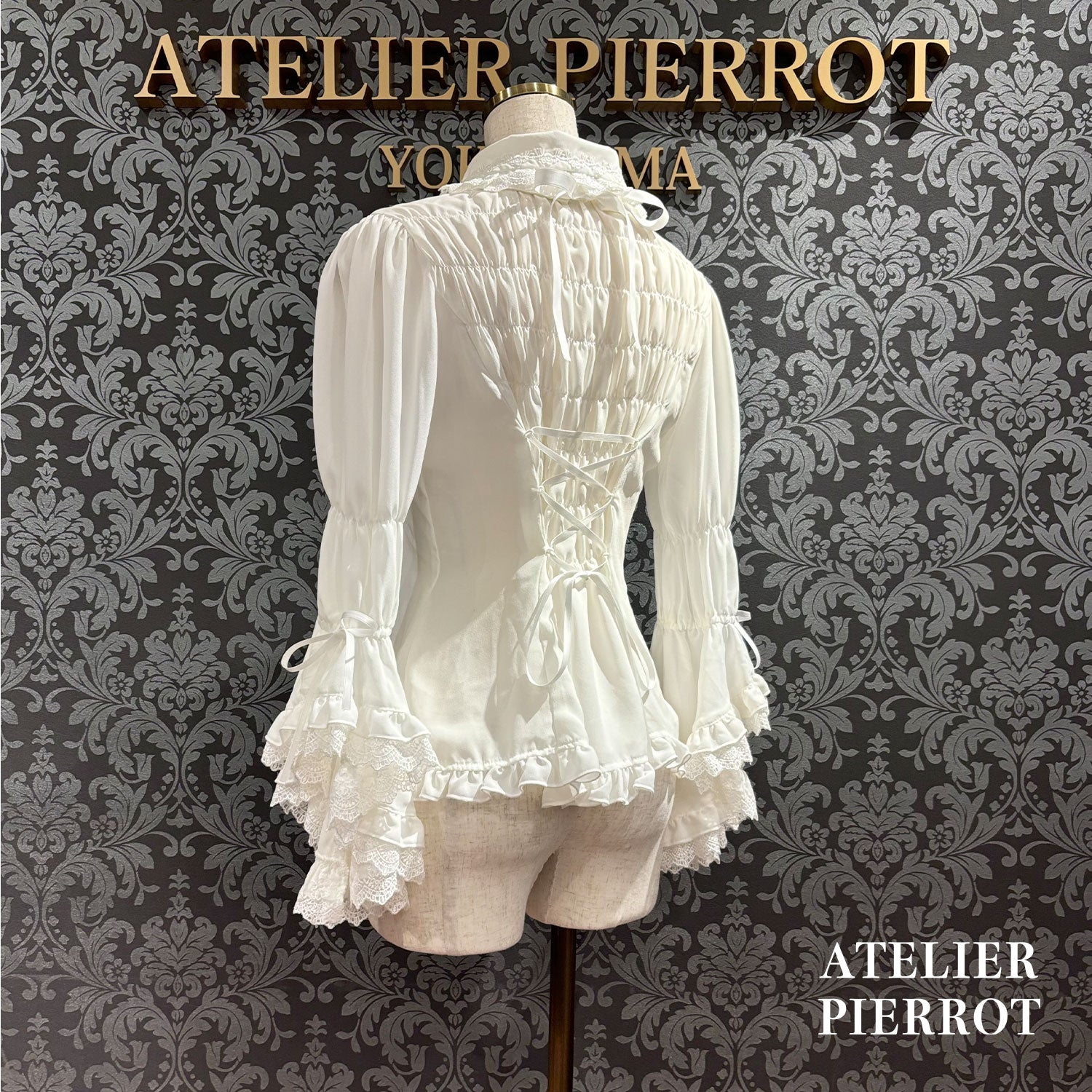 【ATELIER PIERROT】 Louise Jabot Half Sleeve Blouse White/Black