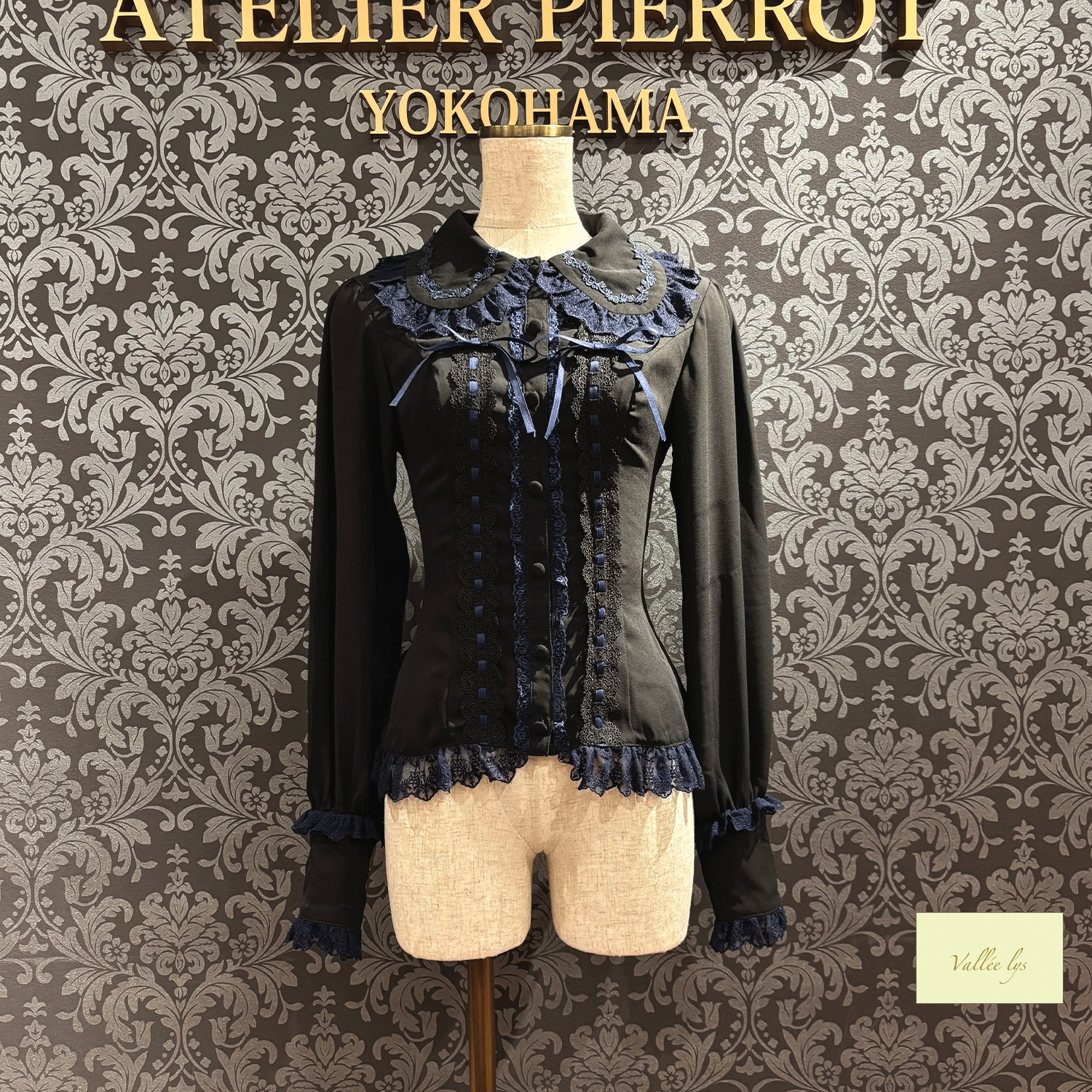 【Vallée lys】ヴァレリス Dreams Ladder Lace Long Sleeved Blouse ホワイト/ブラック×ホワイト/ブラック×ボルドー/ブラック×ネイビー/ブラック ★8月下旬発売★