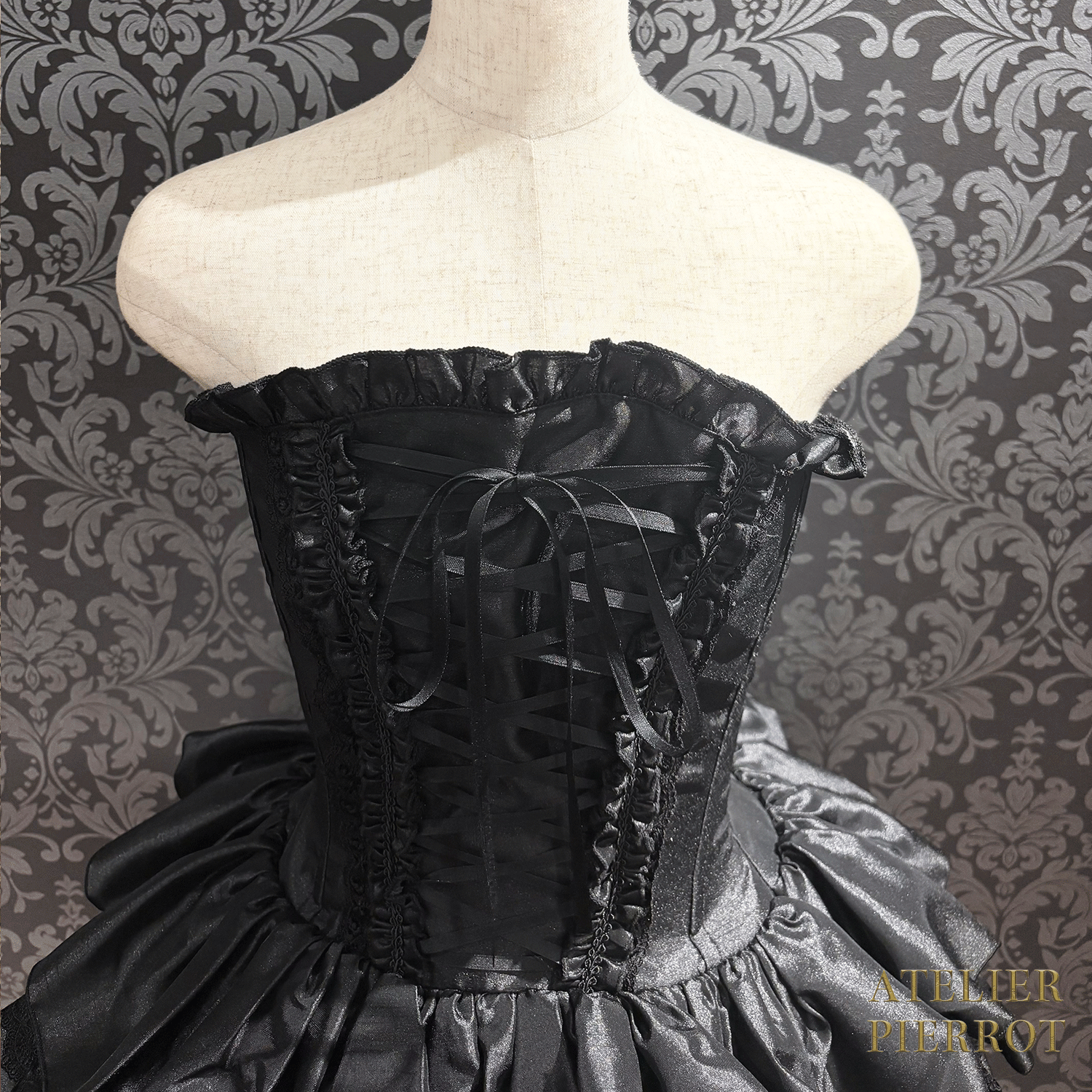 【ATELIER PIERROT】 Vestido mini corsé, blanco/rosa/saxofón/púrpura/verde/azul marino/negro x blanco/negro★Período de pedido hasta el domingo 5 de octubre★