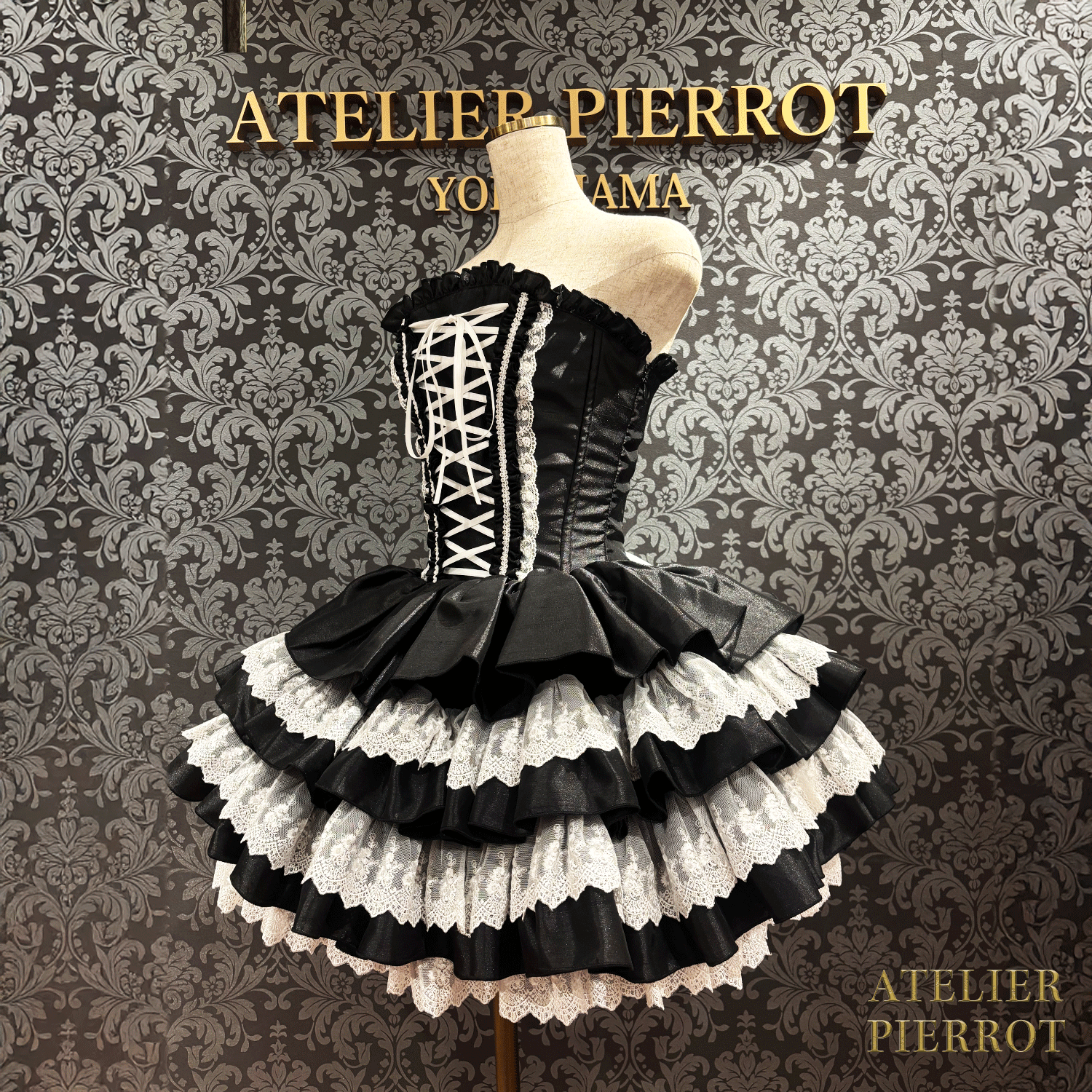 【ATELIER PIERROT】 ミニコルセットワンピース ホワイト/ピンク/サックス/パープル/グリーン/ネイビー/ブラック×ホワイト/ブラック