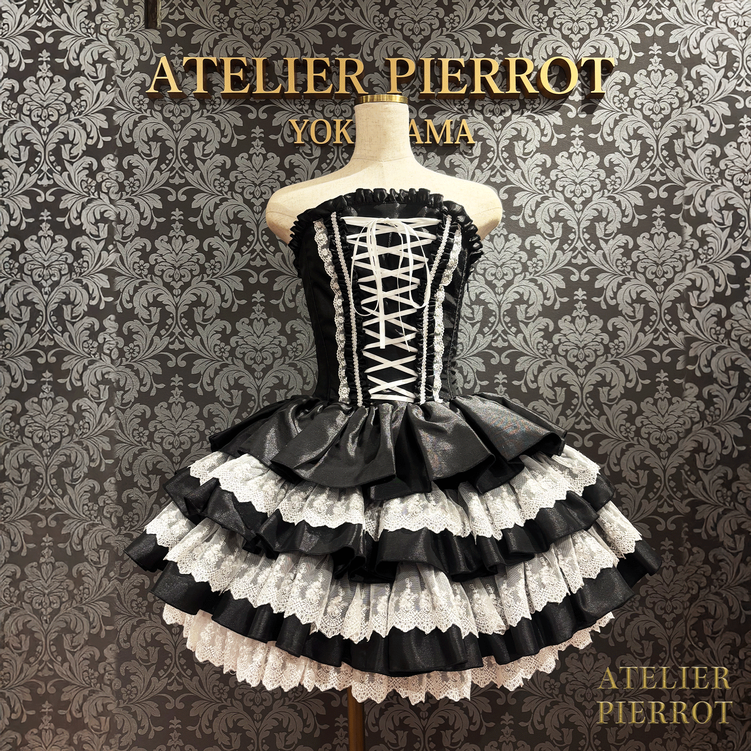 【ATELIER PIERROT】 ミニコルセットワンピース ホワイト/ピンク/サックス/パープル/グリーン/ネイビー/ブラック×ホワイト/ブラック