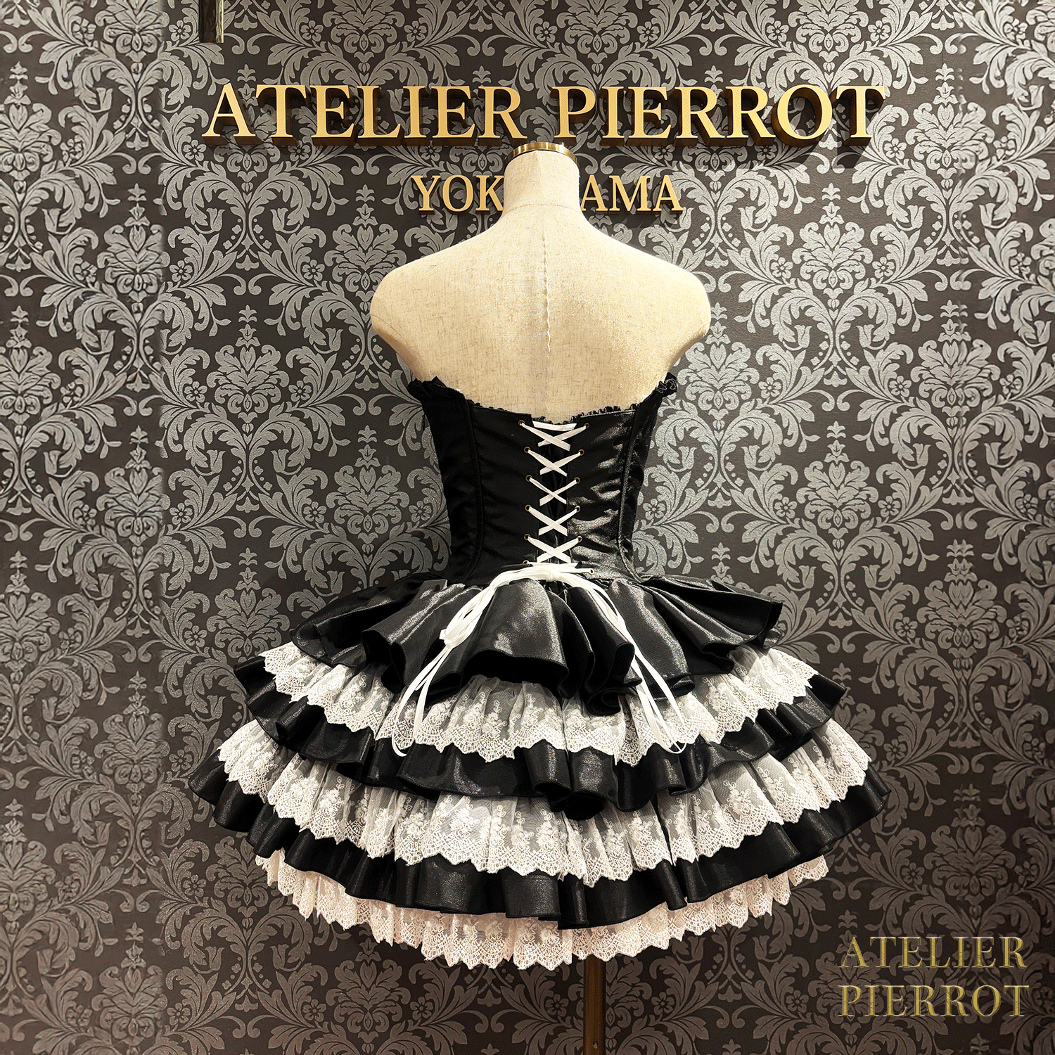 【ATELIER PIERROT】 ミニコルセットワンピース ホワイト/ピンク/サックス/パープル/グリーン/ネイビー/ブラック×ホワイト/ブラック