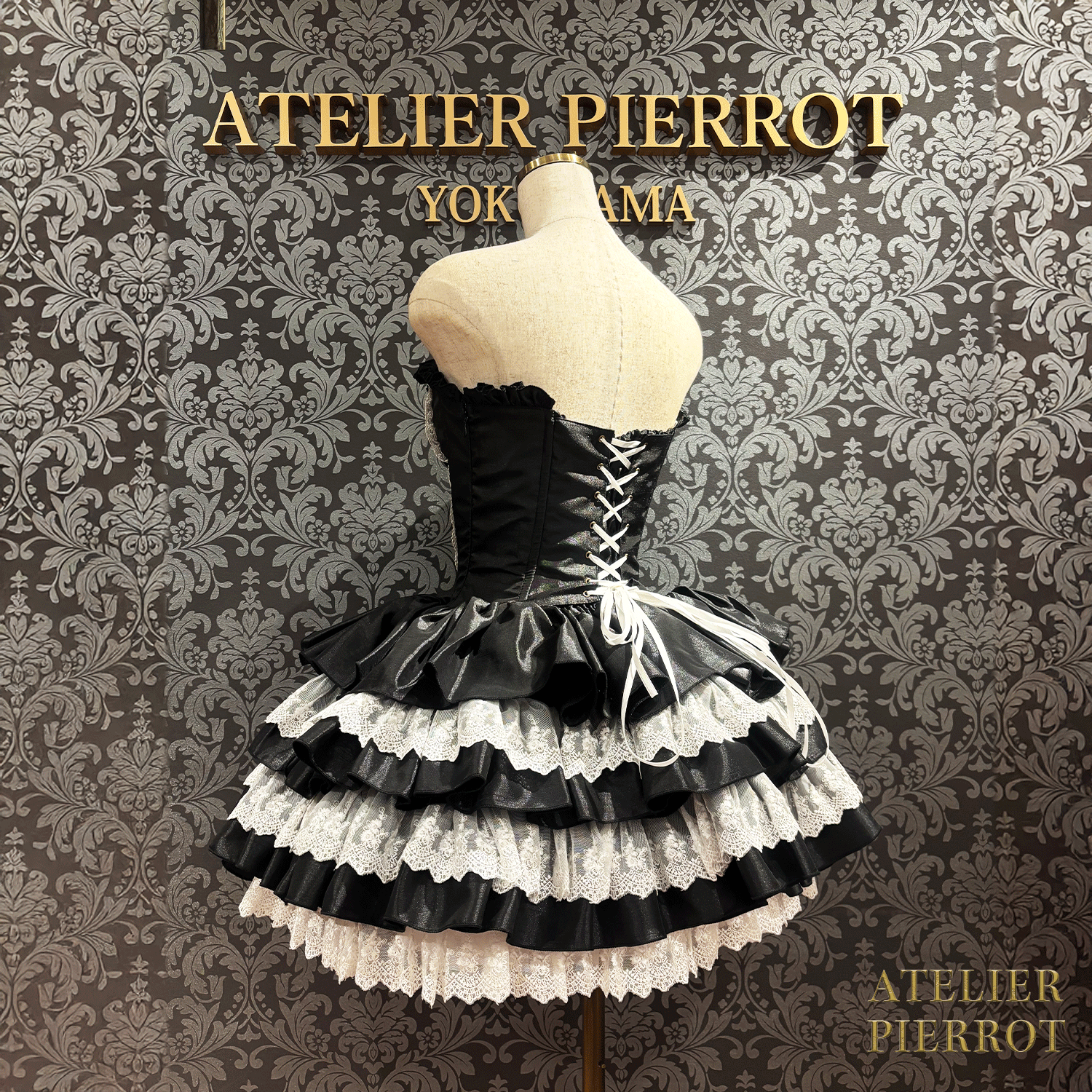 【ATELIER PIERROT】 Vestido mini corsé, blanco/rosa/saxofón/púrpura/verde/azul marino/negro x blanco/negro★Período de pedido hasta el domingo 5 de octubre★