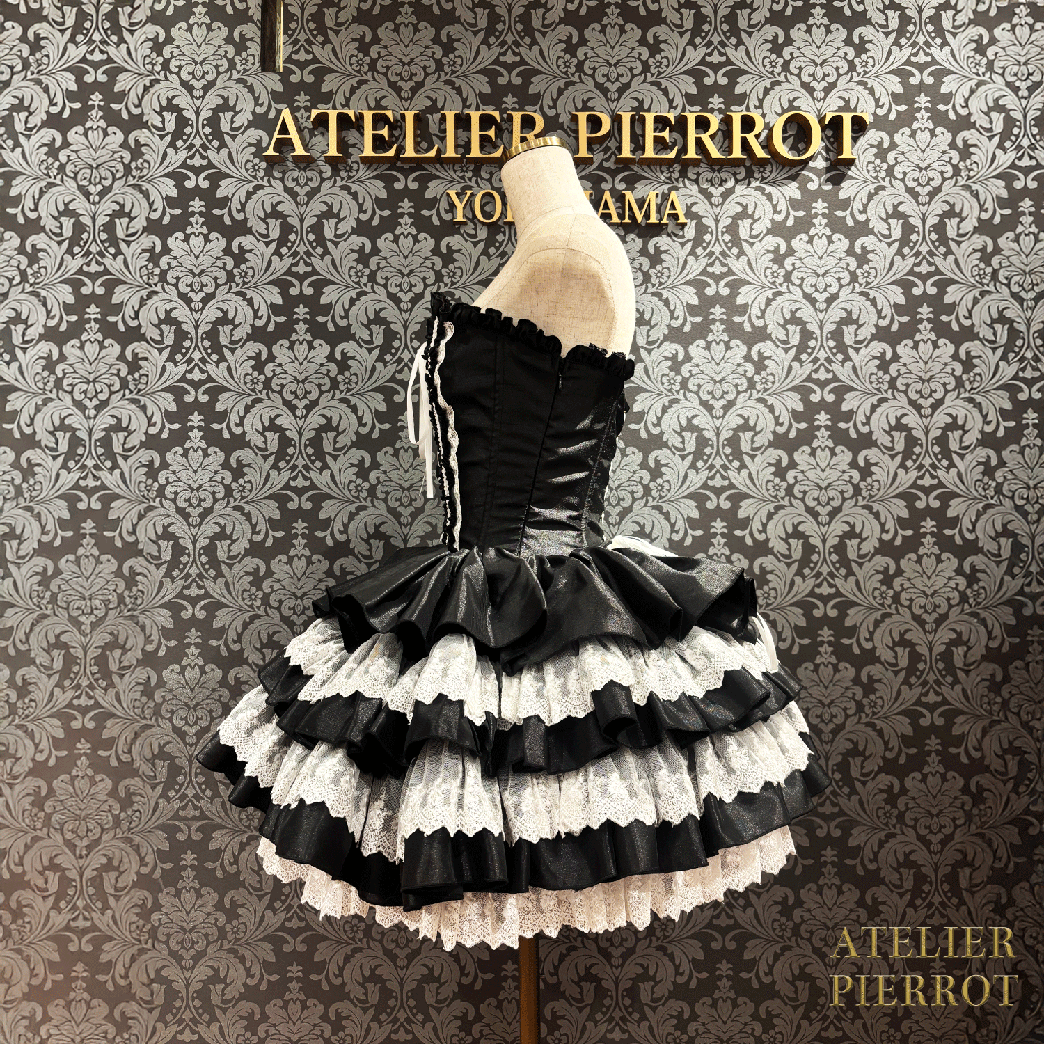 【ATELIER PIERROT】 Vestido mini corsé, blanco/rosa/saxofón/púrpura/verde/azul marino/negro x blanco/negro★Período de pedido hasta el domingo 5 de octubre★