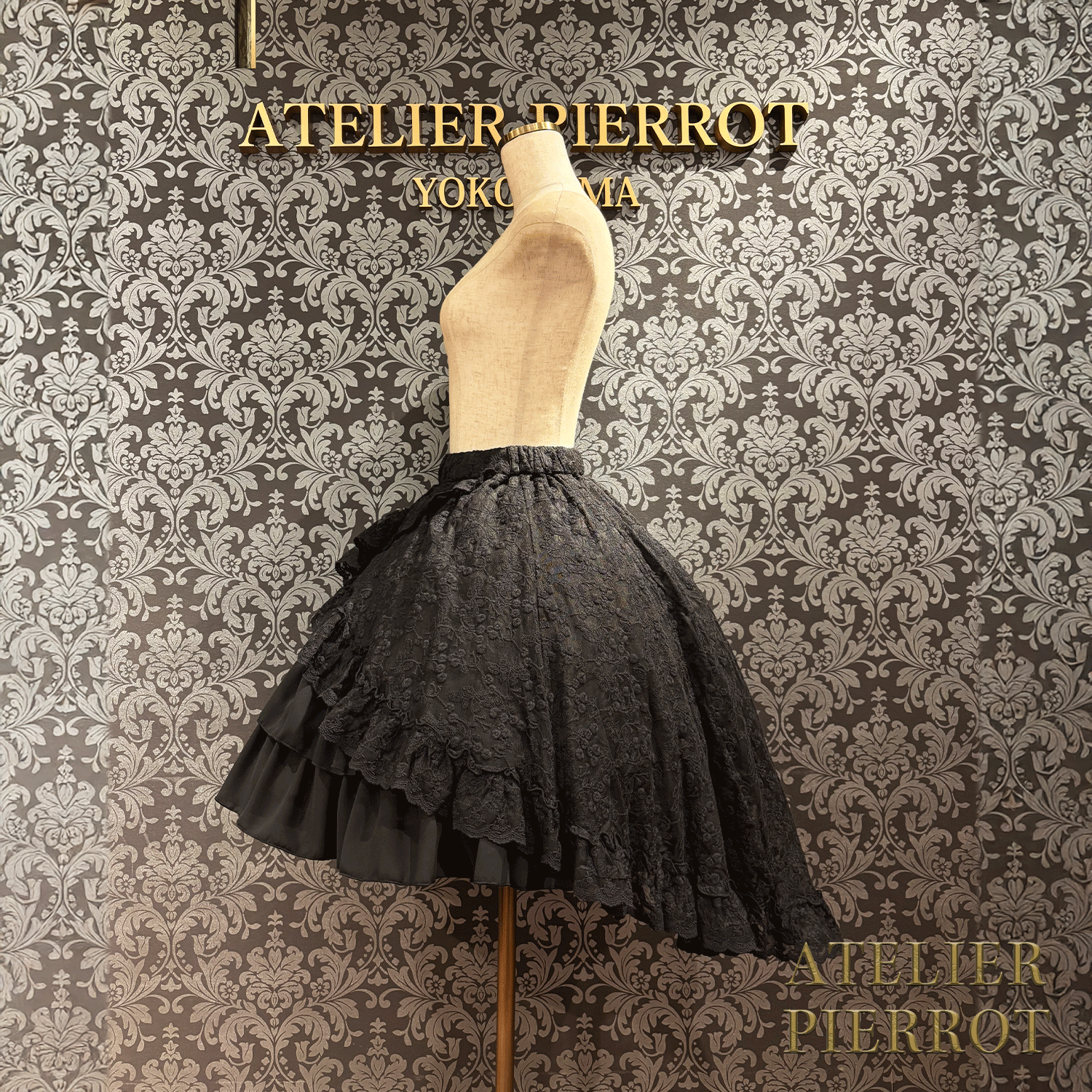 【ATELIER PIERROT】維多利亞時代的荷葉邊蕾絲裙子白/葡萄酒/紫色/海軍/黑色