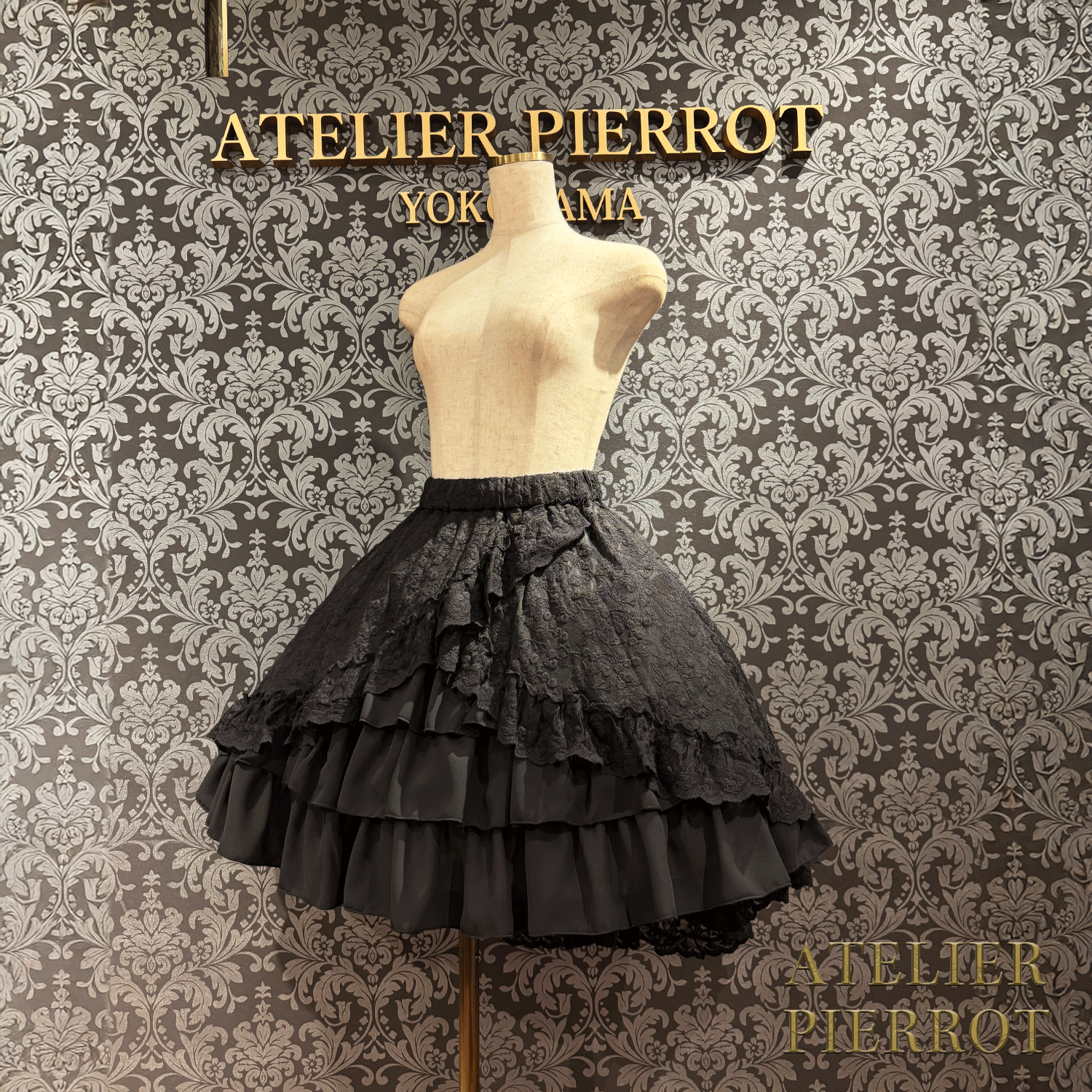 【ATELIER PIERROT】維多利亞時代的荷葉邊蕾絲裙子白/葡萄酒/紫色/海軍/黑色