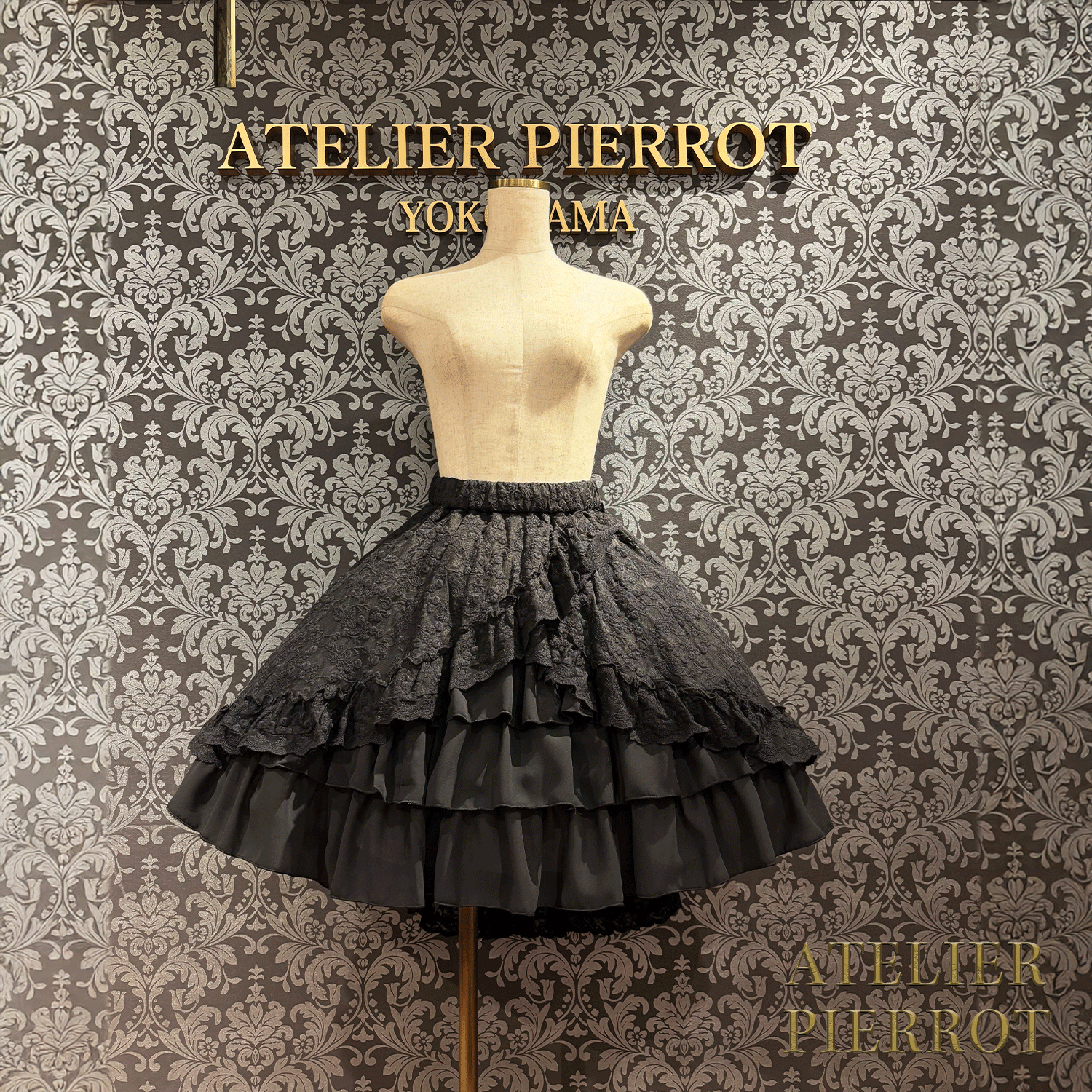 【ATELIER PIERROT】維多利亞時代的荷葉邊蕾絲裙子白/葡萄酒/紫色/海軍/黑色