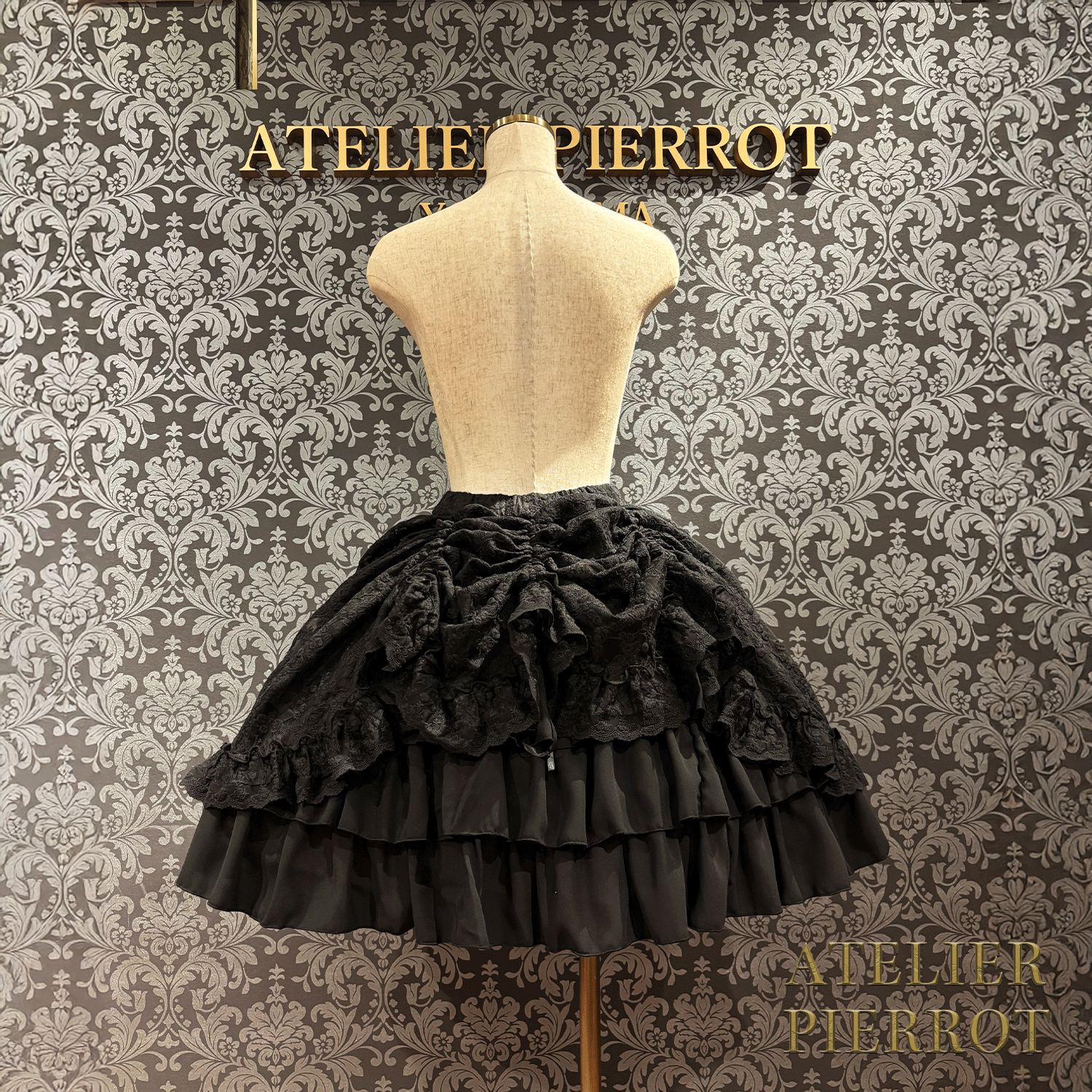 【ATELIER PIERROT】維多利亞時代的荷葉邊蕾絲裙子白/葡萄酒/紫色/海軍/黑色