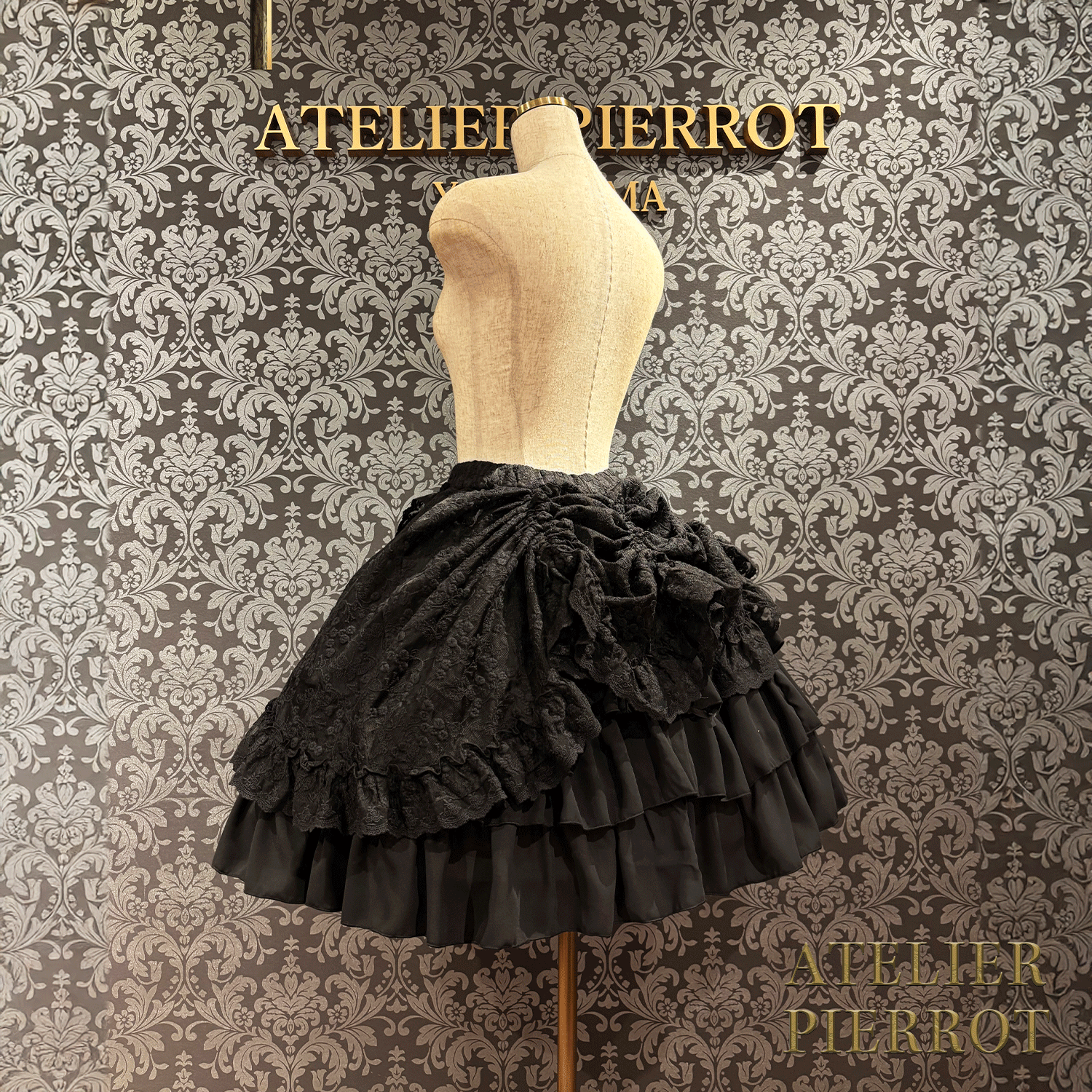 【ATELIER PIERROT】維多利亞時代的荷葉邊蕾絲裙子白/葡萄酒/紫色/海軍/黑色