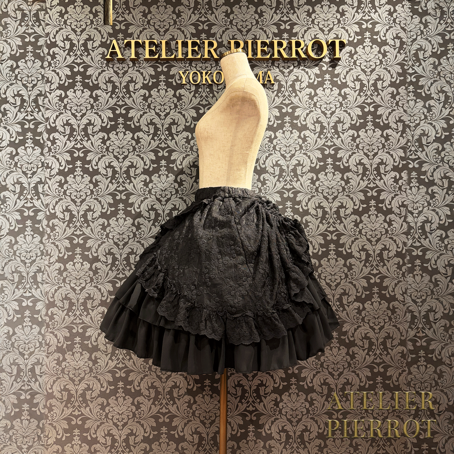 【ATELIER PIERROT】維多利亞時代的荷葉邊蕾絲裙子白/葡萄酒/紫色/海軍/黑色