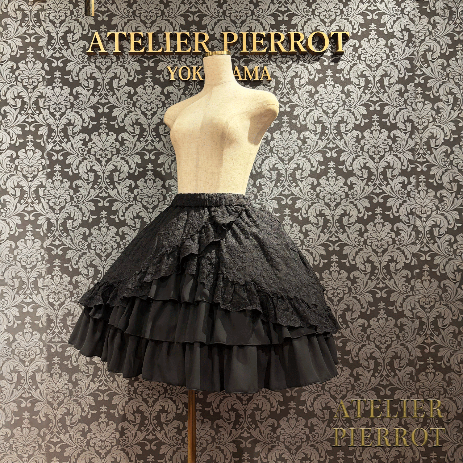 【ATELIER PIERROT】維多利亞時代的荷葉邊蕾絲裙子白/葡萄酒/紫色/海軍/黑色
