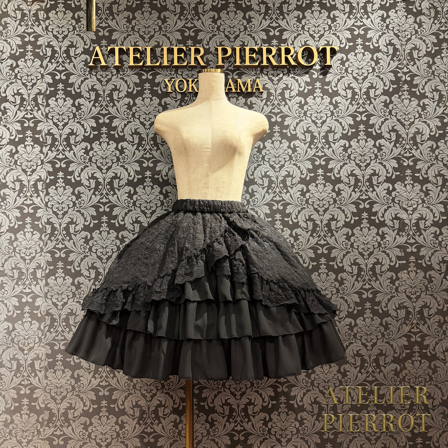 【ATELIER PIERROT】維多利亞時代的荷葉邊蕾絲裙子白/葡萄酒/紫色/海軍/黑色