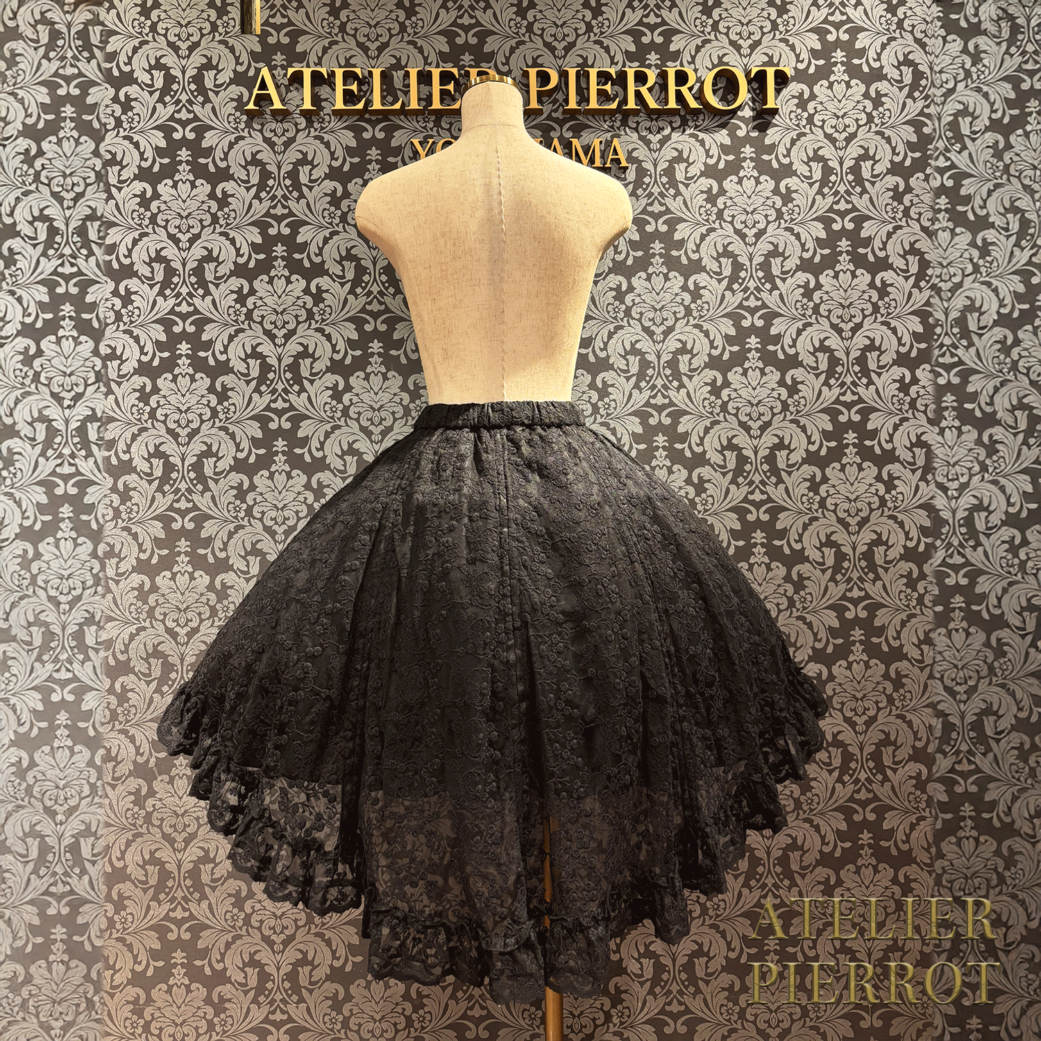 【ATELIER PIERROT】維多利亞時代的荷葉邊蕾絲裙子白/葡萄酒/紫色/海軍/黑色