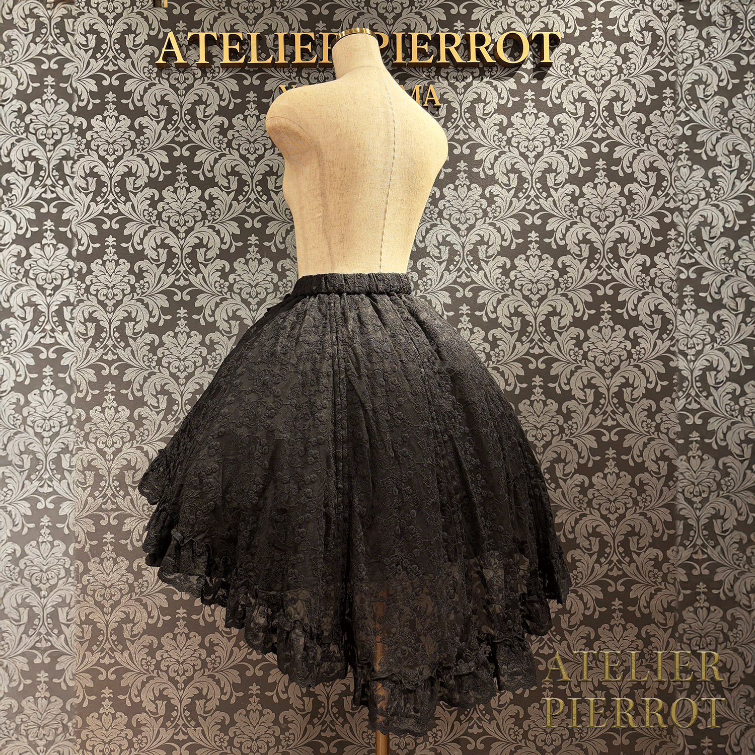 【ATELIER PIERROT】維多利亞時代的荷葉邊蕾絲裙子白/葡萄酒/紫色/海軍/黑色
