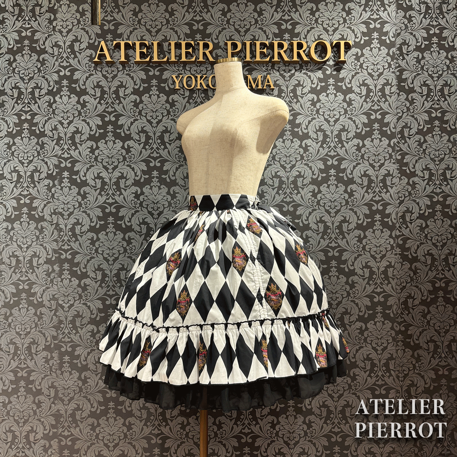 【ATELIER PIERROT“Diamond Circus”Skirt白×白/酒/紫/绿/黑×白