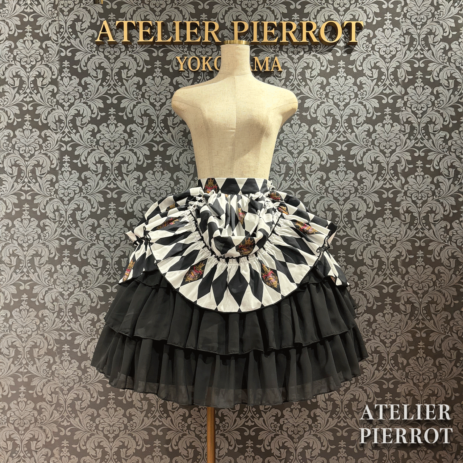 【ATELIER PIERROT“Diamond Circus”Skirt白×白/酒/紫/绿/黑×白