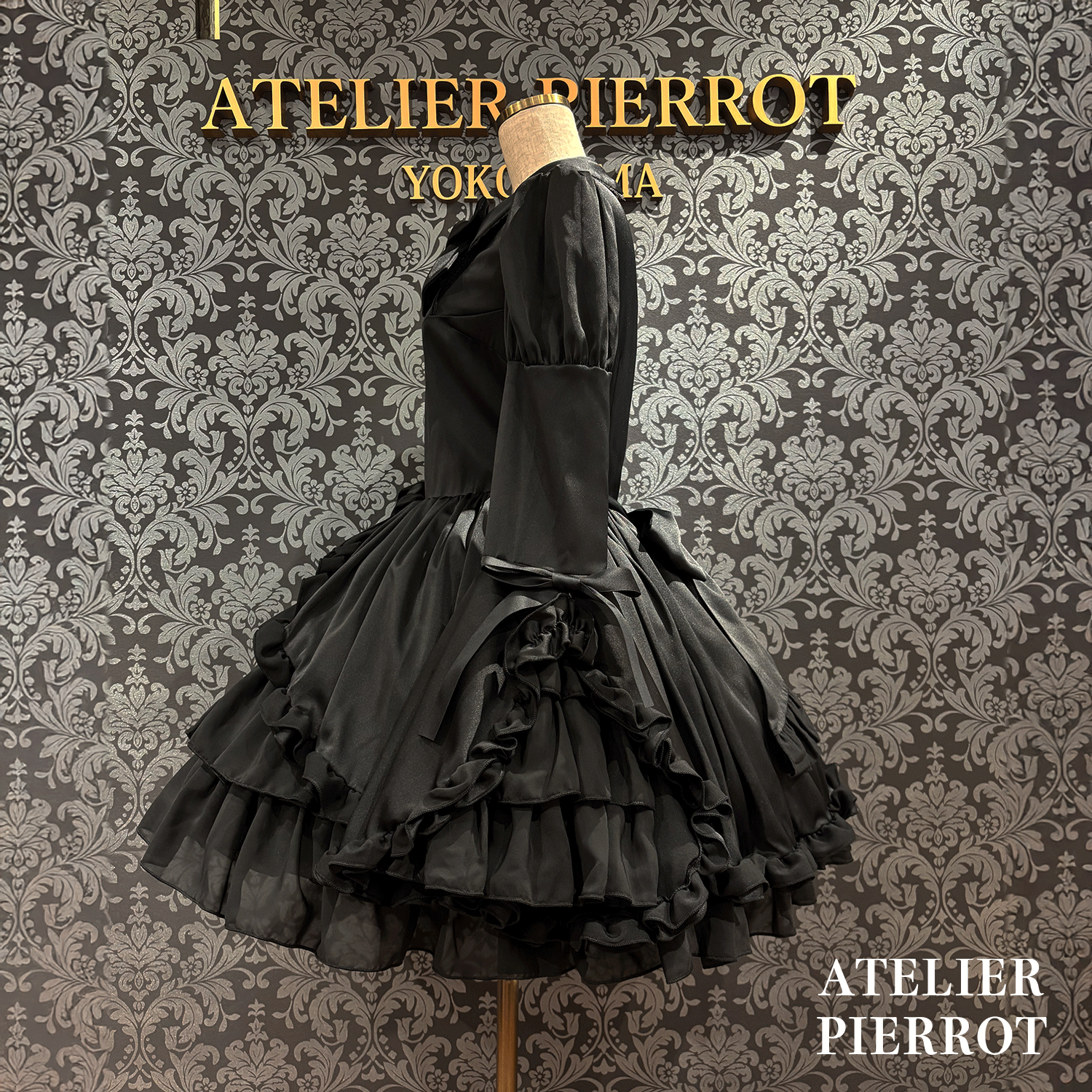 【ATELIER PIERROT】frilly丝带美女连衣裙白色/波尔多/海军/黑色