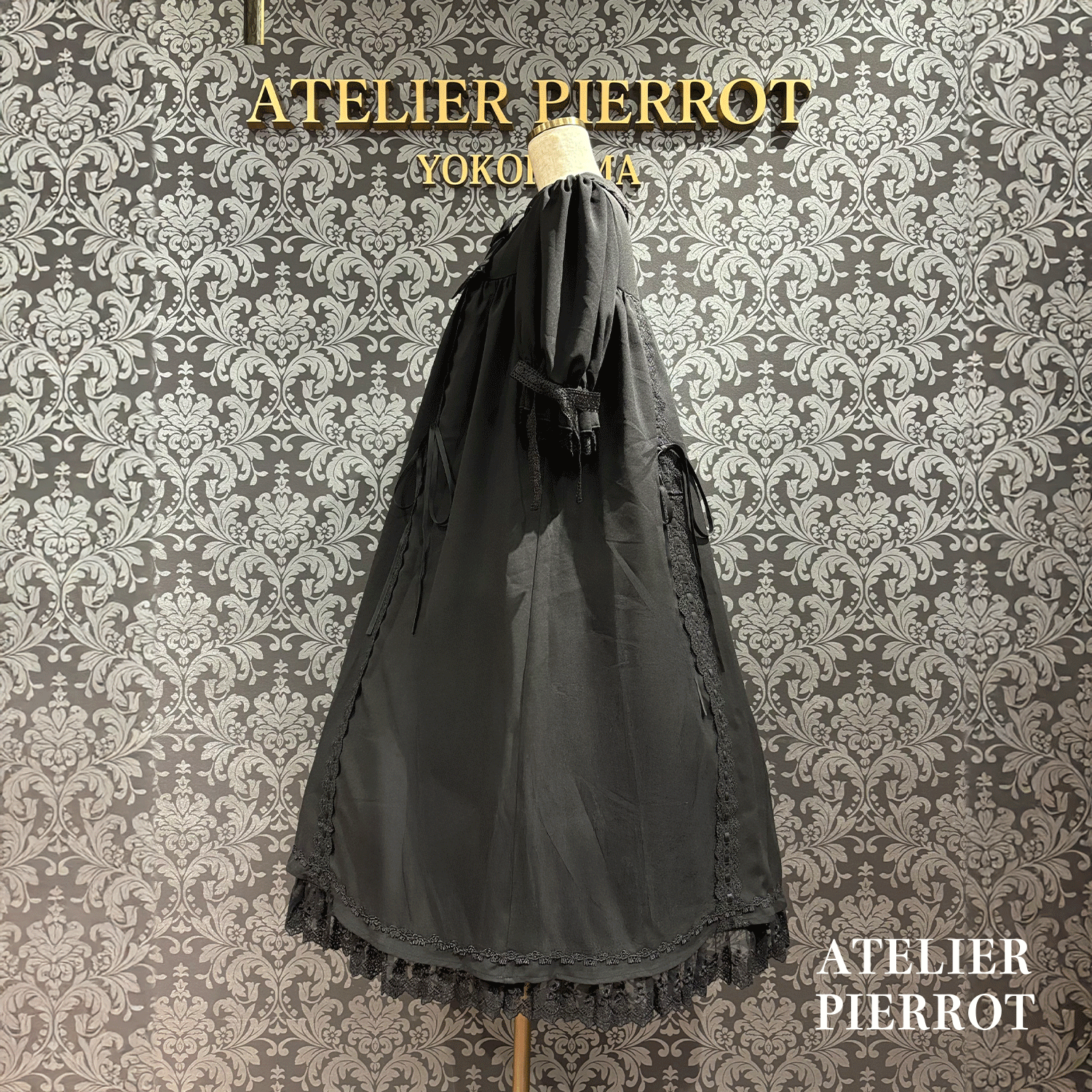 【ATELIER PIERROTAmabile Puff Sleeve Dress白×白/波尔多×黑/海蓝色×黑/黑×白/黑×黑