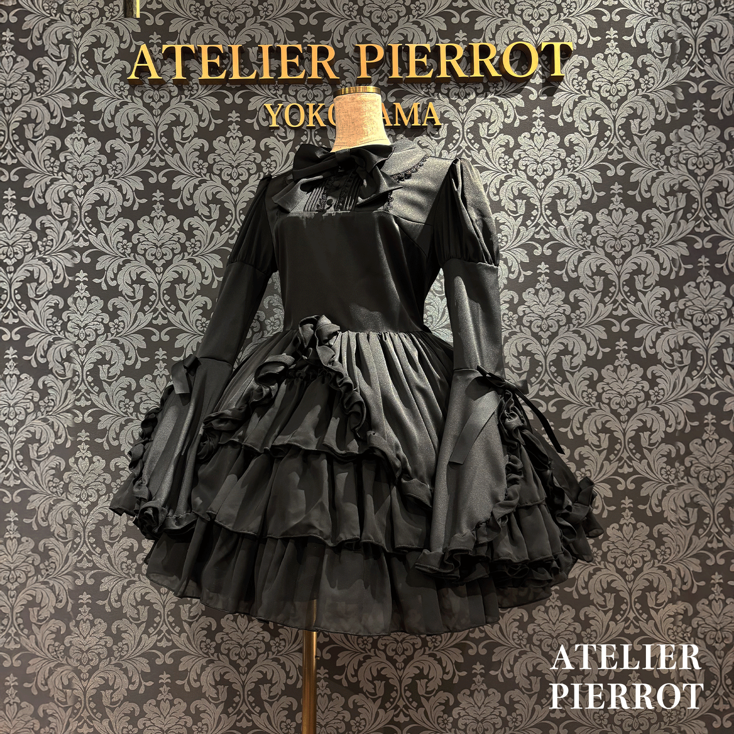【ATELIER PIERROT】frilly丝带美女连衣裙白色/波尔多/海军/黑色