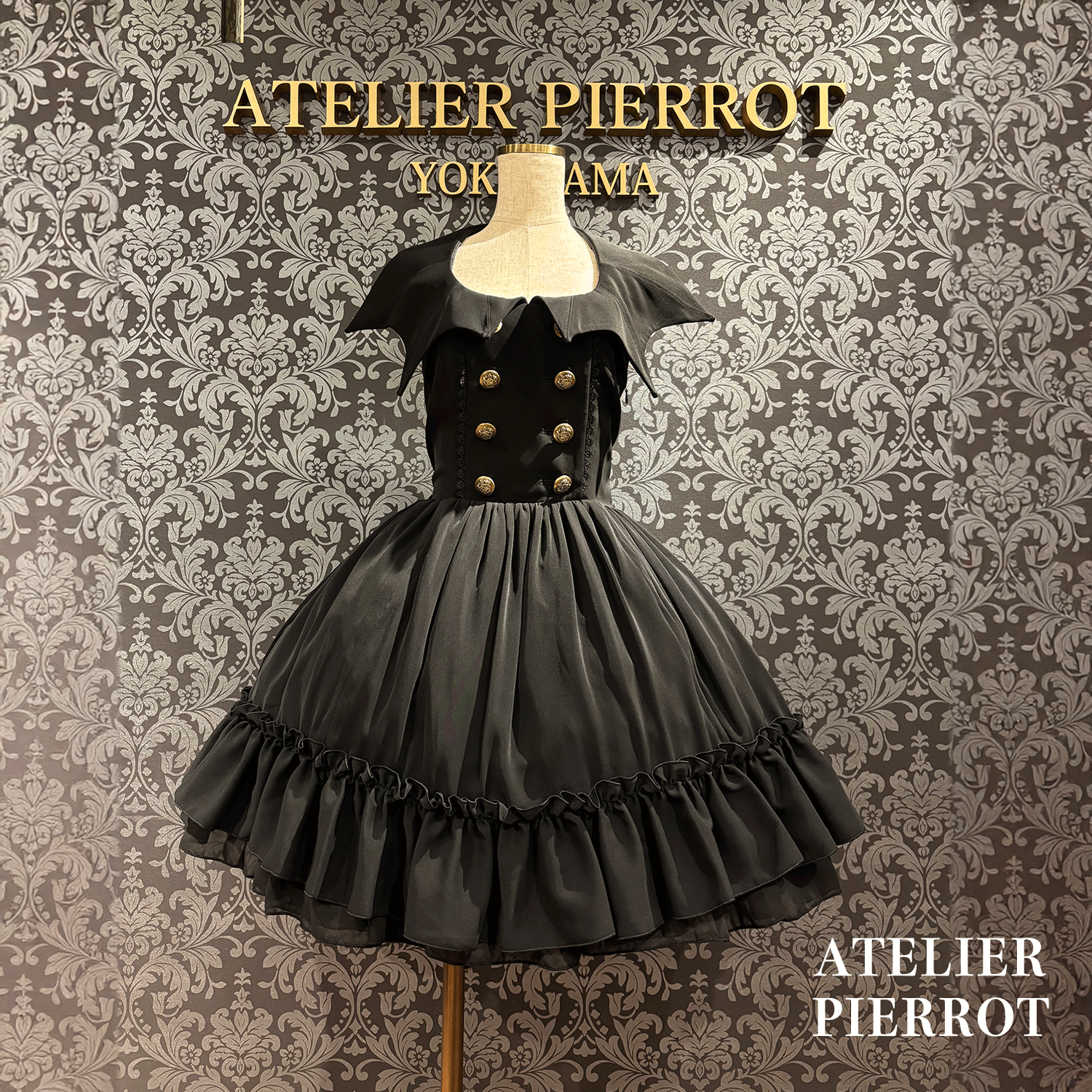 【ATELIER PIERROTBatwing Waltz Dress白色×黑色/波尔多/海蓝色/黑色