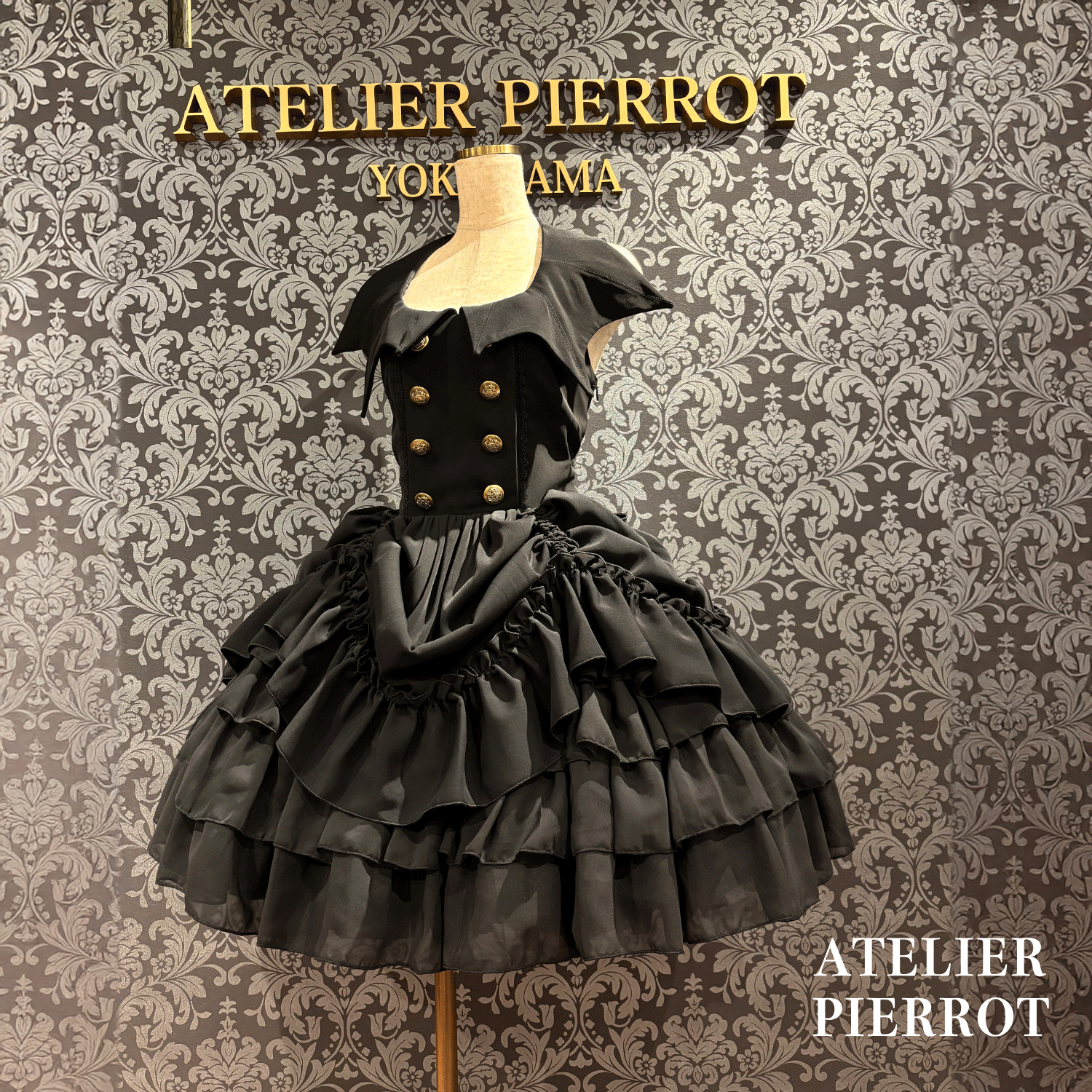 【ATELIER PIERROTBatwing Waltz Dress白色×黑色/波尔多/海蓝色/黑色