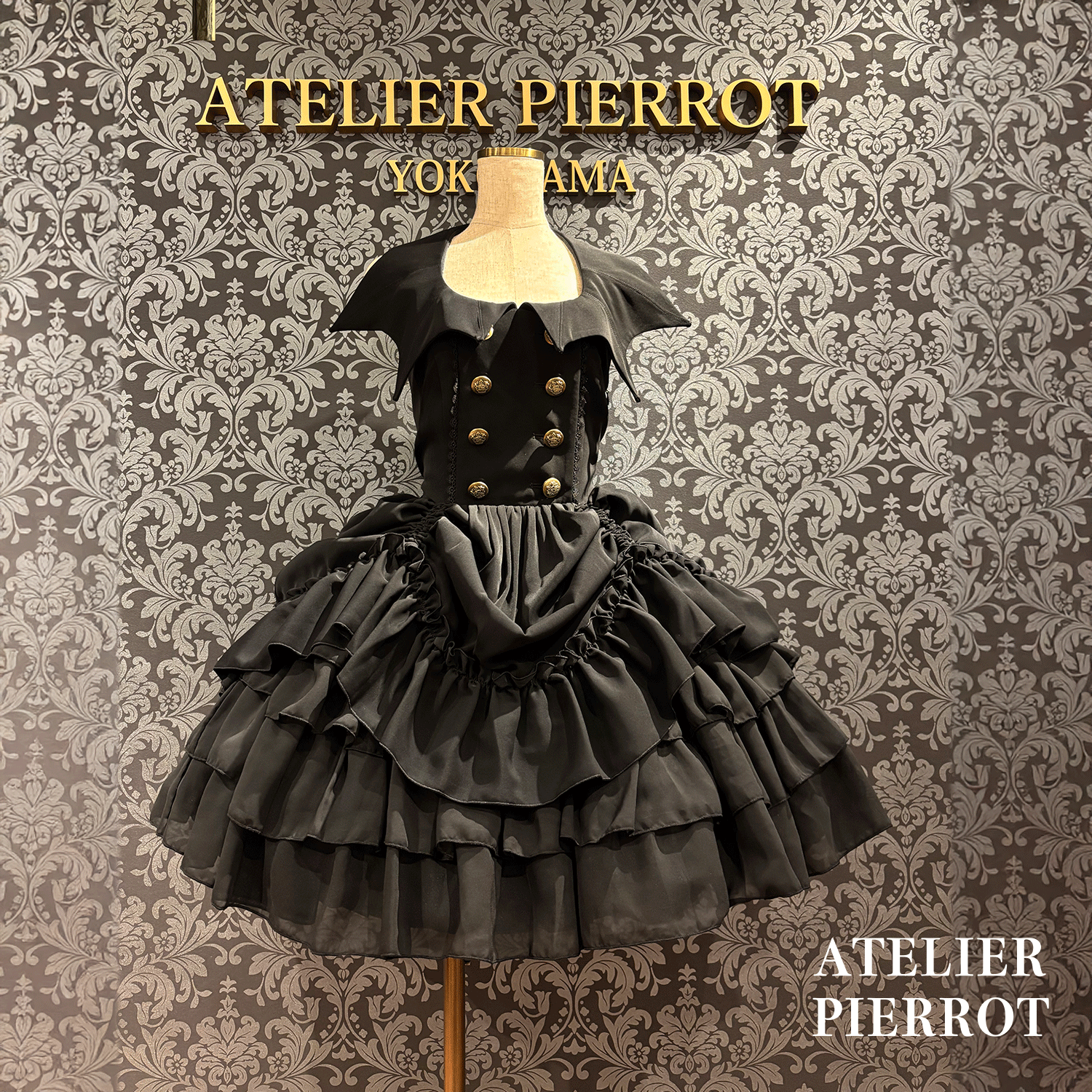 【ATELIER PIERROTBatwing Waltz Dress白色×黑色/波尔多/海蓝色/黑色