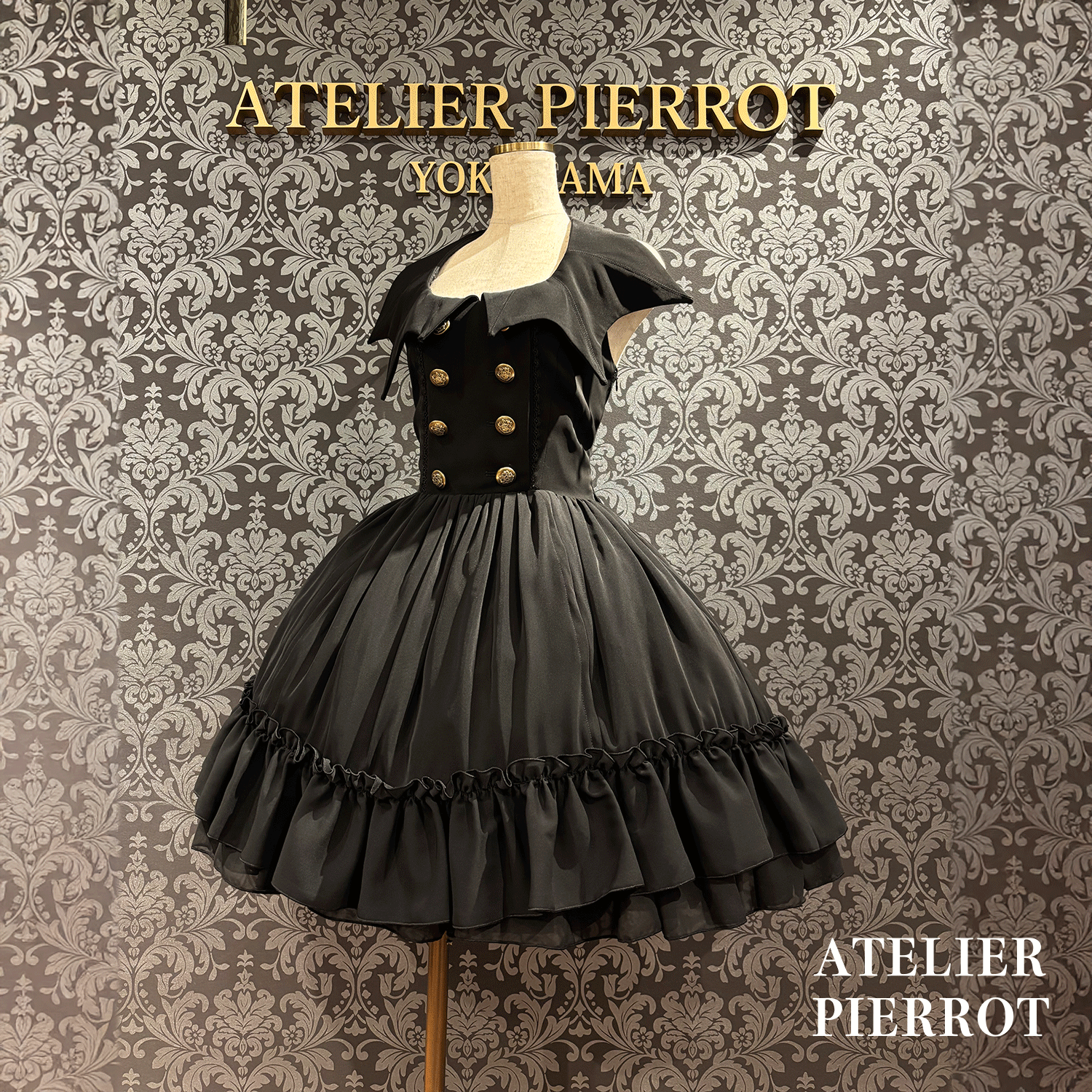 【ATELIER PIERROTBatwing Waltz Dress白色×黑色/波尔多/海蓝色/黑色