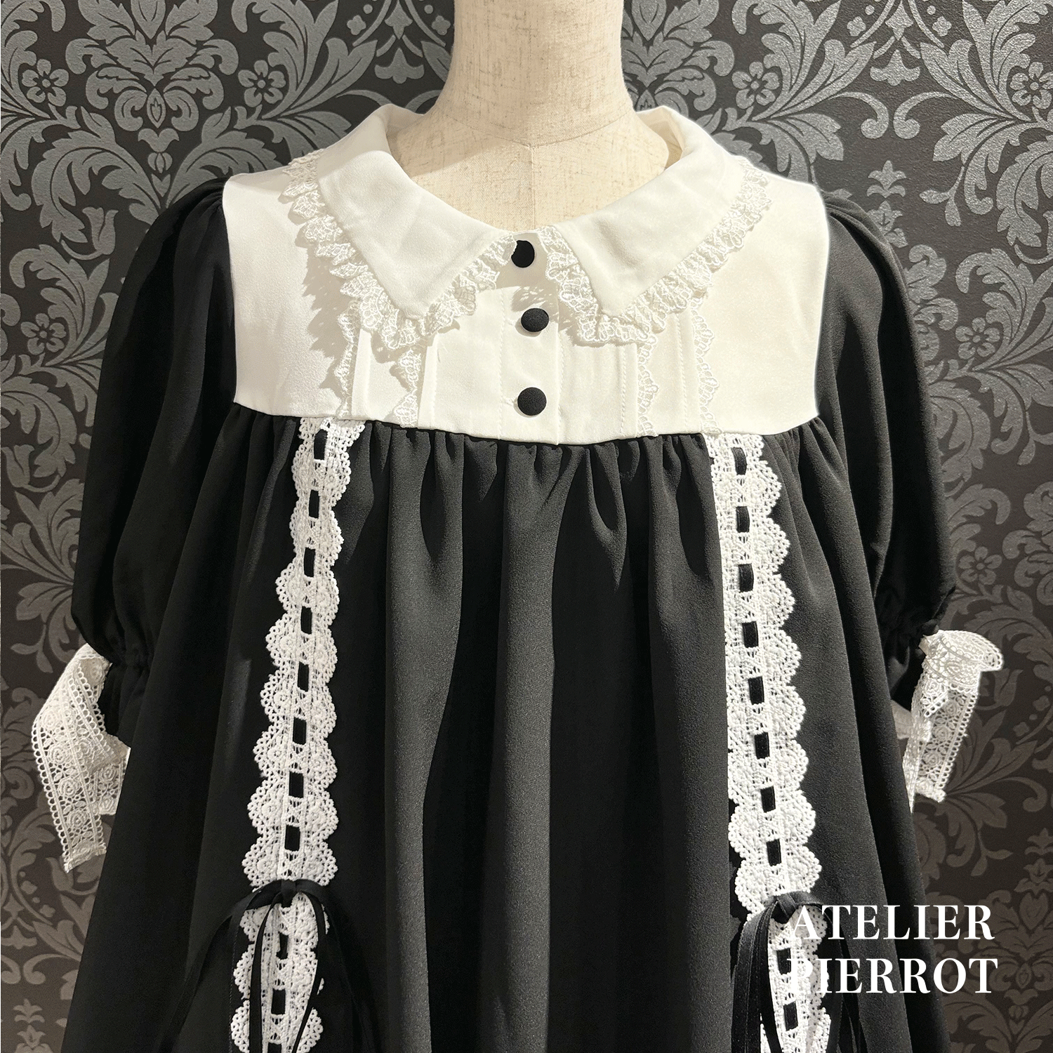【ATELIER PIERROTAmabile Puff Sleeve Dress白×白/波尔多×黑/海蓝色×黑/黑×白/黑×黑