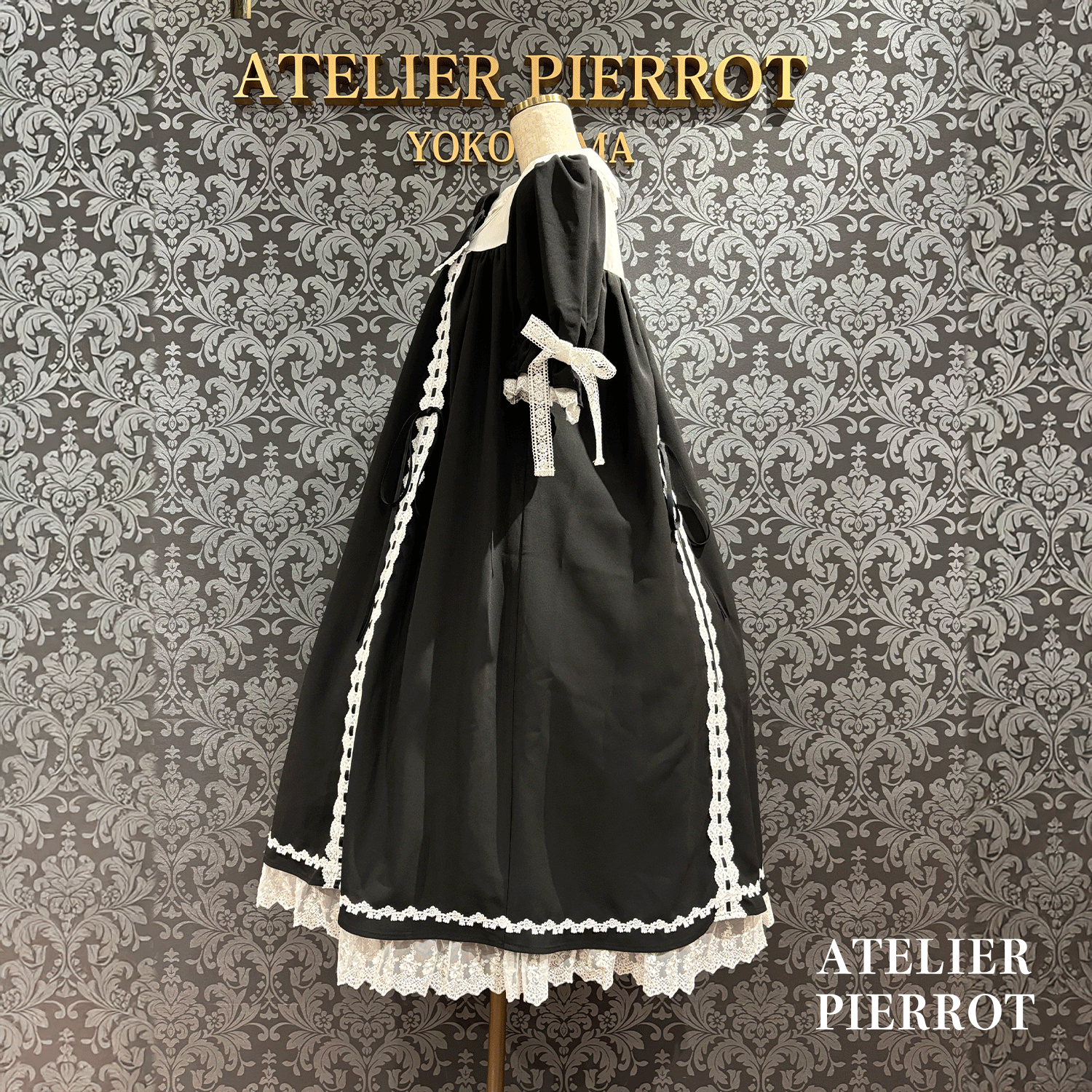 【ATELIER PIERROTAmabile Puff Sleeve Dress白×白/波尔多×黑/海蓝色×黑/黑×白/黑×黑