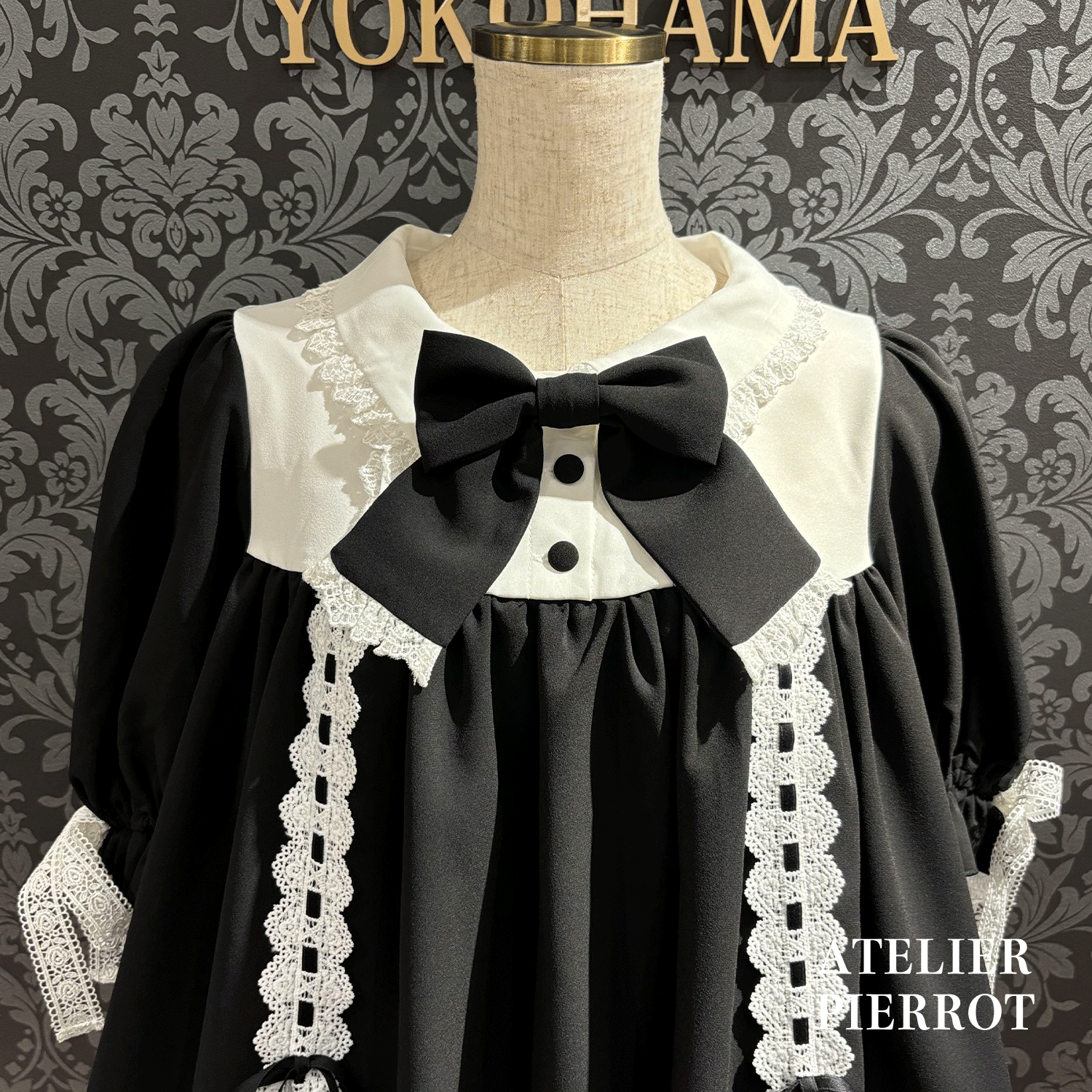 【ATELIER PIERROTAmabile Puff Sleeve Dress白×白/波尔多×黑/海蓝色×黑/黑×白/黑×黑