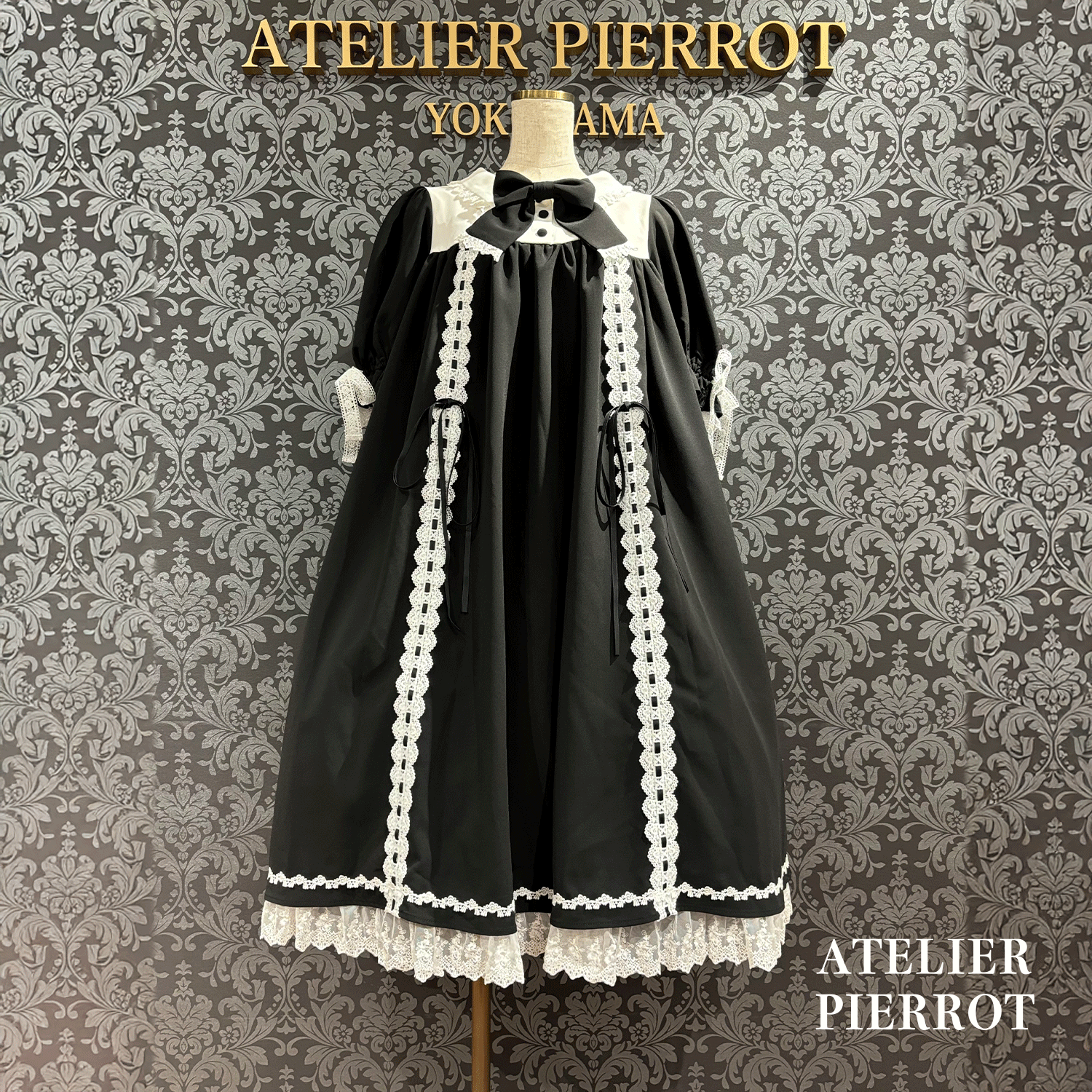 【ATELIER PIERROTAmabile Puff Sleeve Dress白×白/波尔多×黑/海蓝色×黑/黑×白/黑×黑