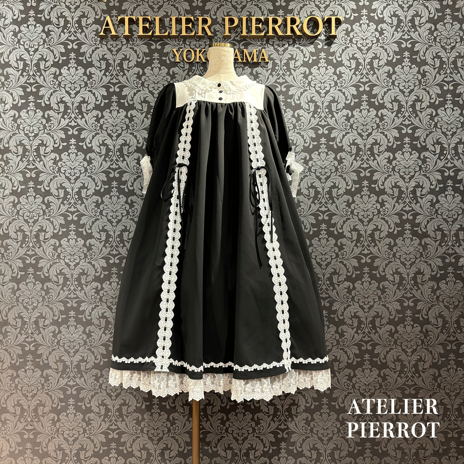 【ATELIER PIERROTAmabile Puff Sleeve Dress白×白/波尔多×黑/海蓝色×黑/黑×白/黑×黑