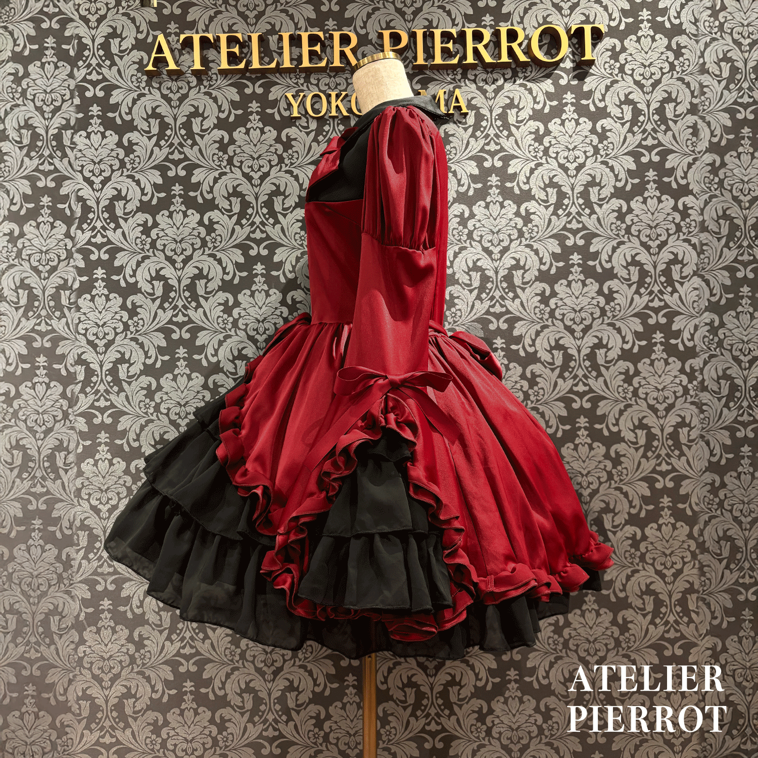 【ATELIER PIERROT】frilly丝带美女连衣裙白色/波尔多/海军/黑色