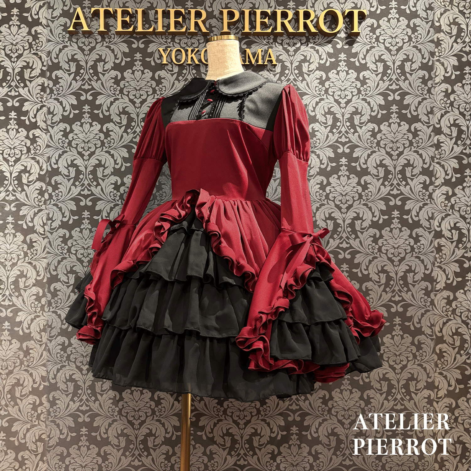 【ATELIER PIERROT】frilly丝带美女连衣裙白色/波尔多/海军/黑色