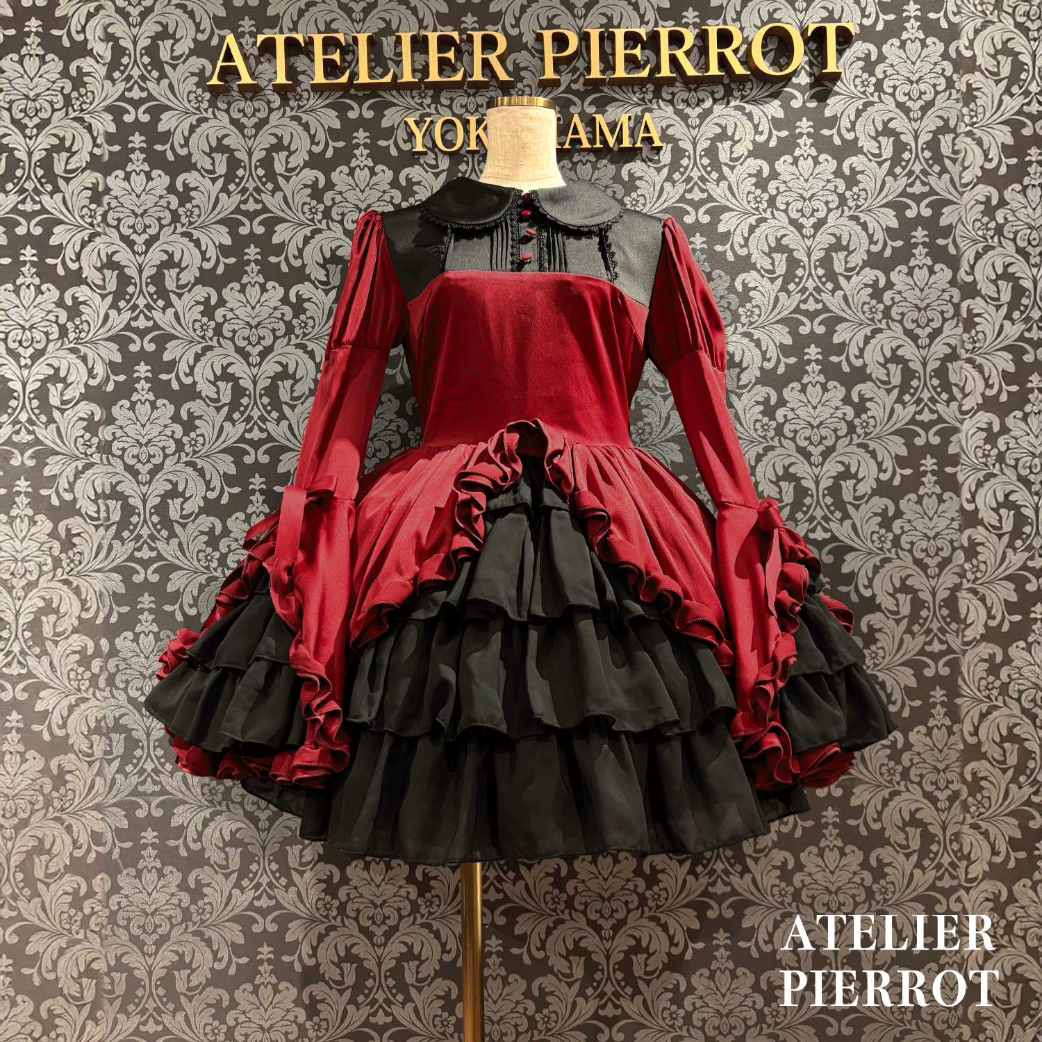 【ATELIER PIERROT】frilly丝带美女连衣裙白色/波尔多/海军/黑色
