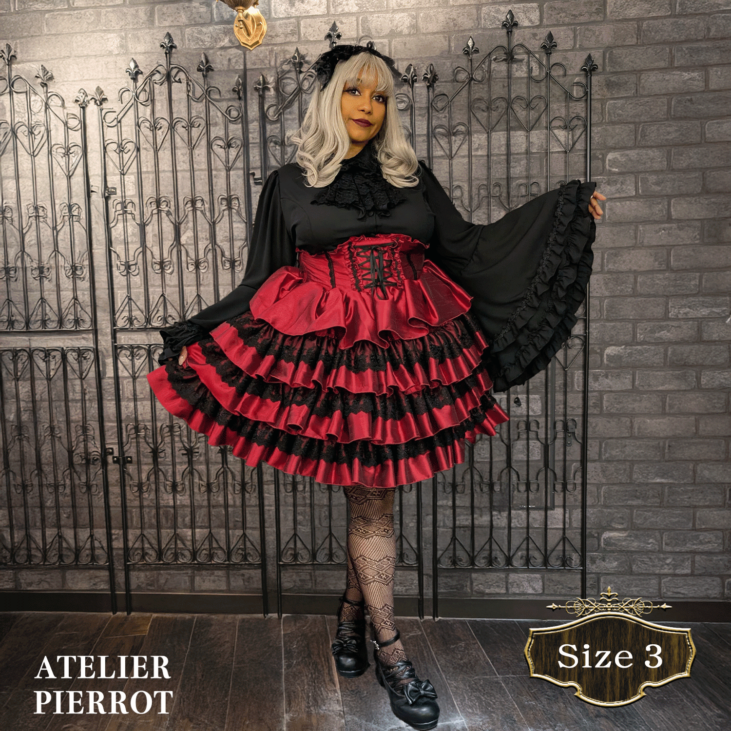 【ATELIER PIERROT【Mini Corset Skirt +尺寸白色/波尔多/紫色/海军/黑色×白色/黑色尺寸2 /尺寸3 /尺寸4