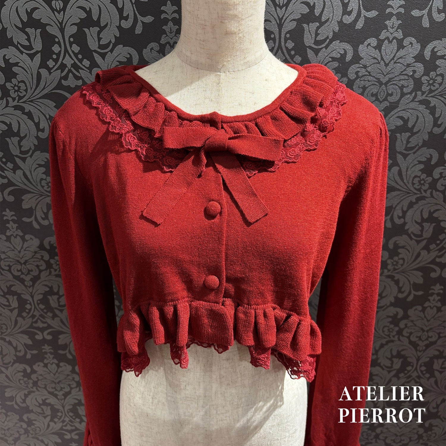 【ATELIER PIERROT】 Rose Waltz Cardigan アイボリー/ワイン/ブラック